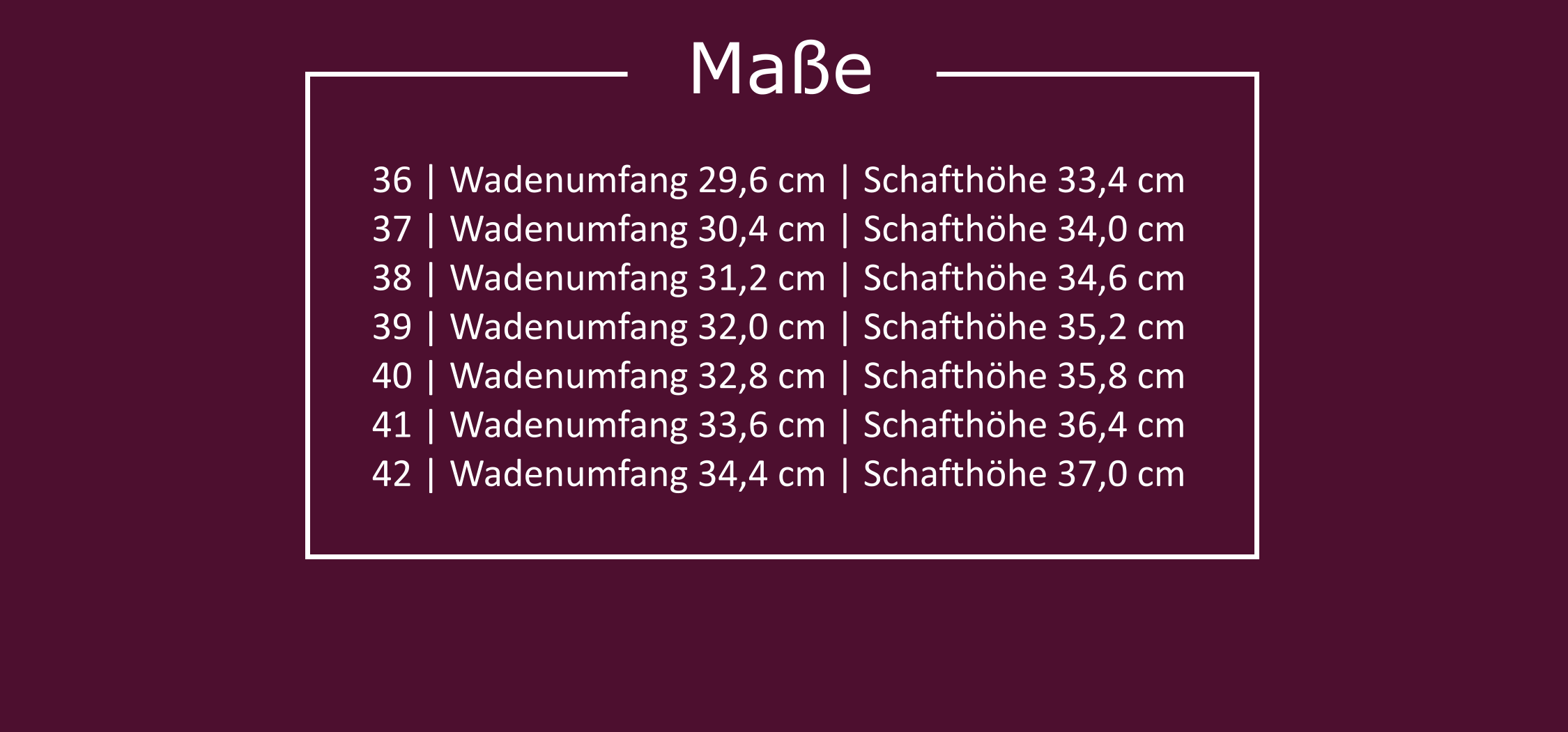 Tabelle mit den Maßen der Stiefel Pleaser Seduce 2024