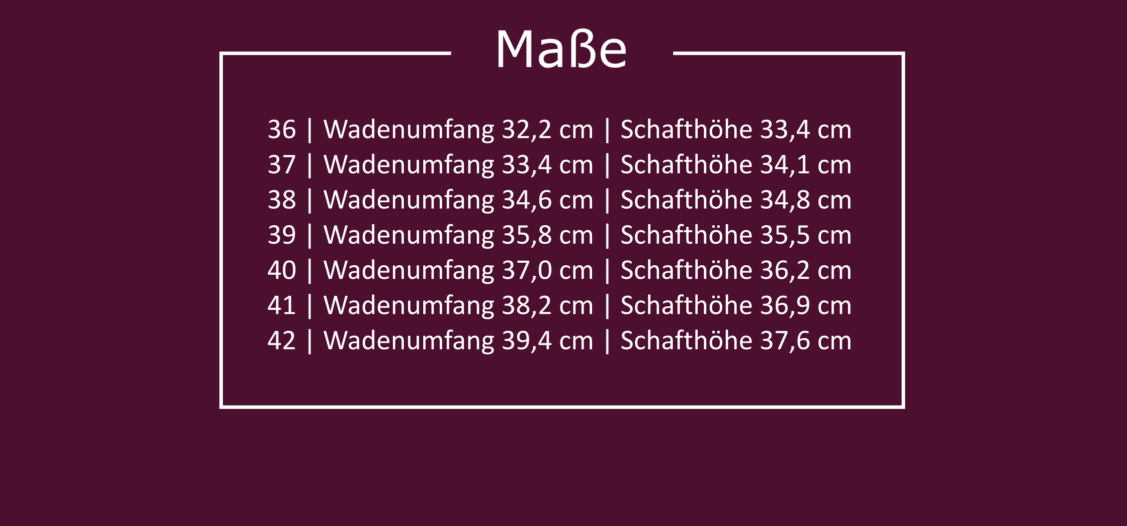 Tabelle mit den Maßen der Stiefel Pleaser Xtreme 2020