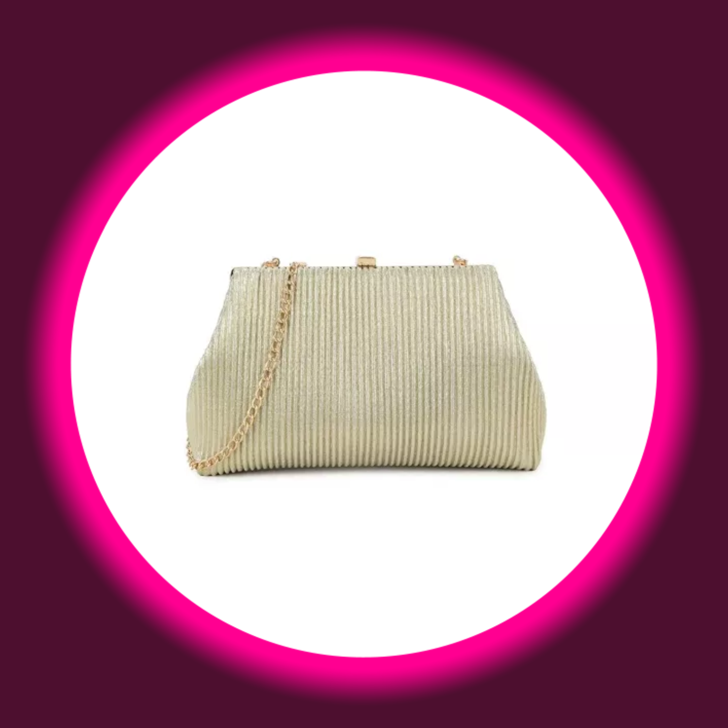 plissierte goldfarbene Handtasche mit goldfarbener Kette von Aftershock London