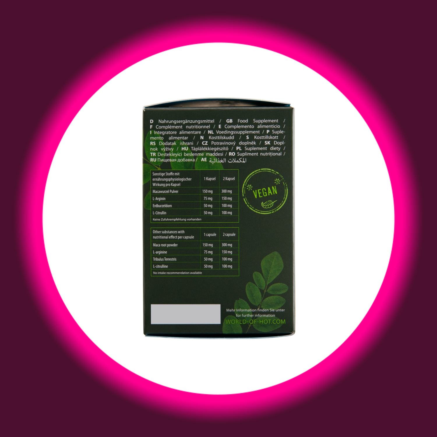 Beschreibung der Inhaltsstoffe von Hot Premium Moringa + Maca für Männer