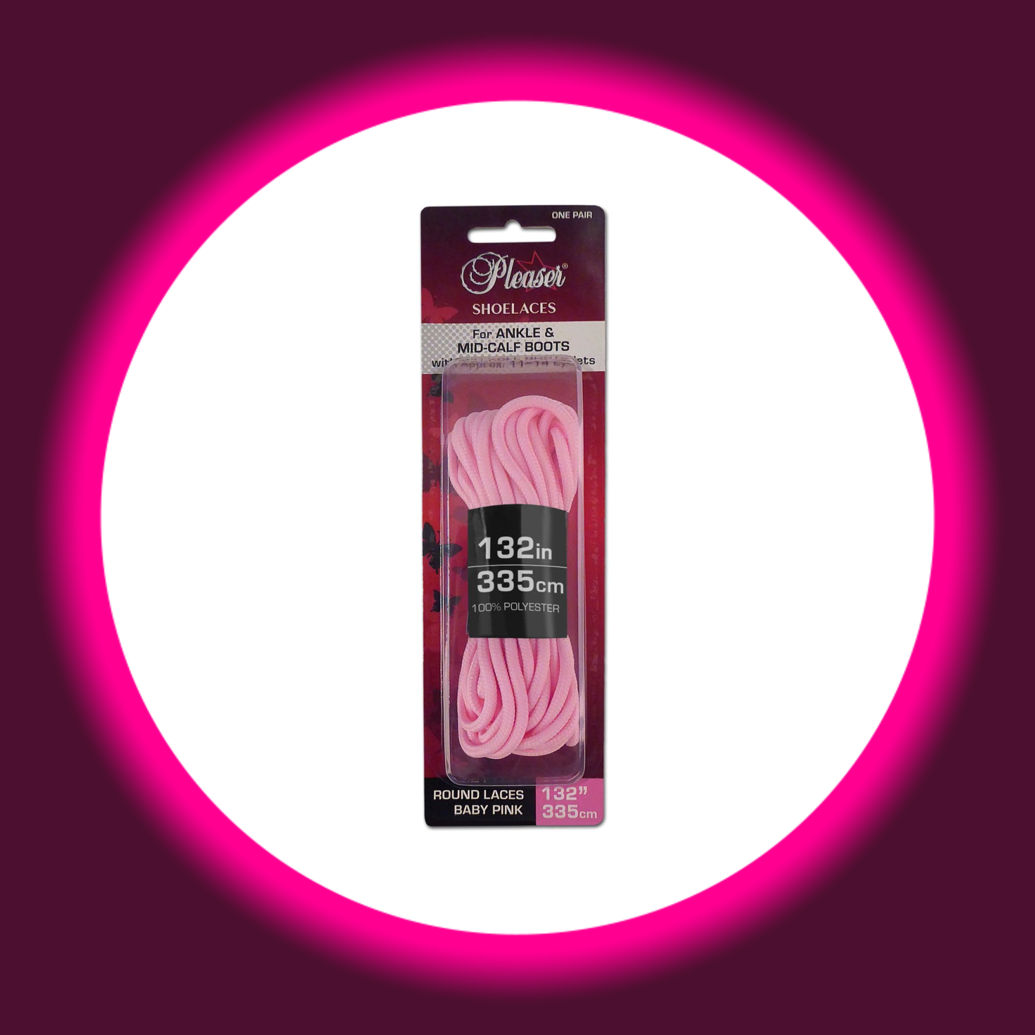 Verkaufsverpackung für rosa Schnürsenkel, Pleaser