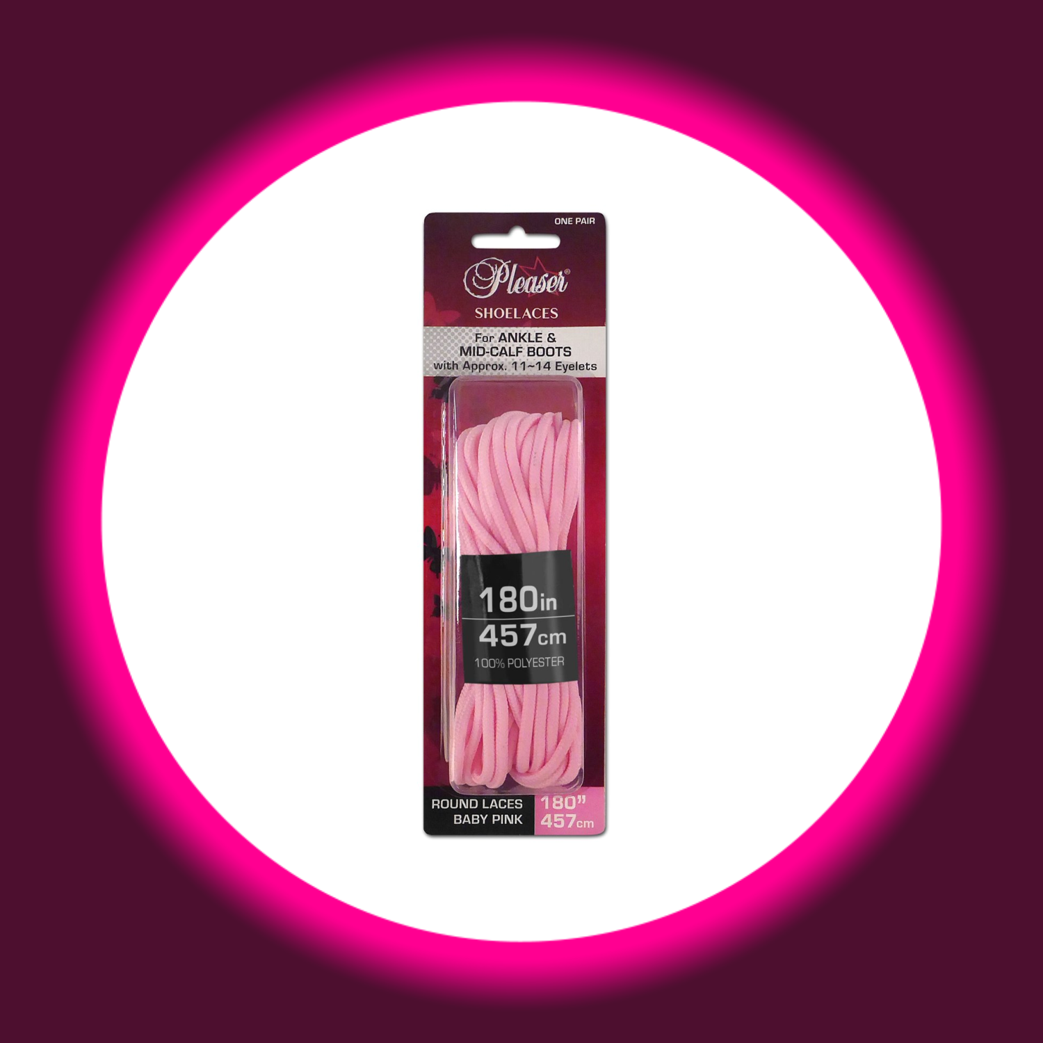 Verkaufsverpackung für rosa Schnürsenkel, Pleaser