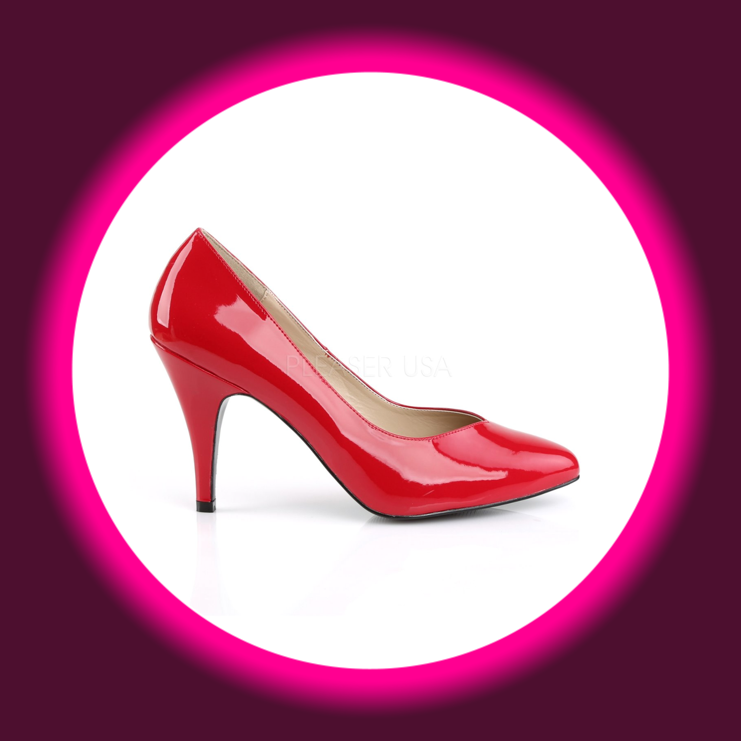 seitliche Ansicht rote spitze Pumps mit mittelhohem Absatz, Pleaser Dream 420