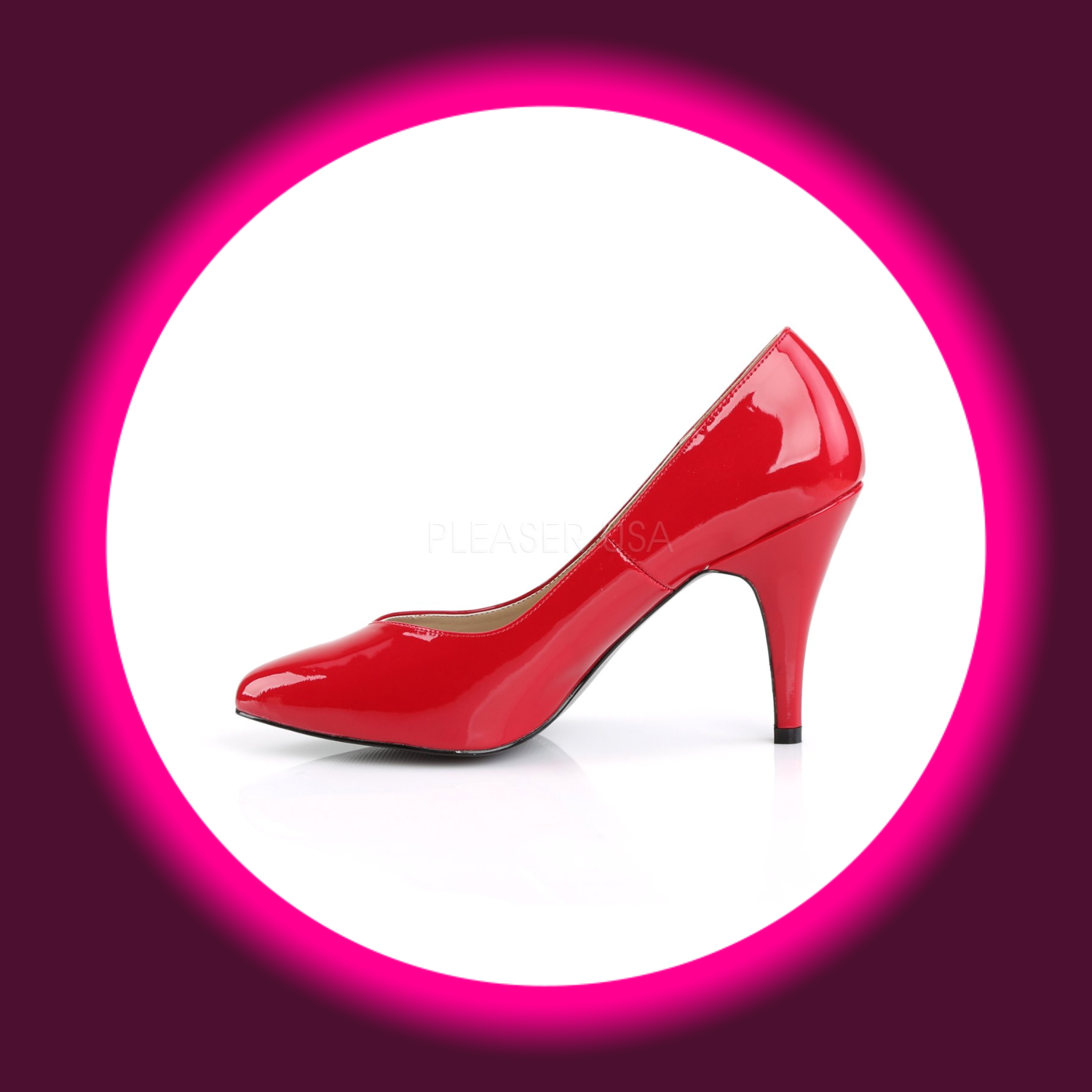 seitliche Ansicht rote spitze Pumps mit mittelhohem Absatz, Pleaser Dream 420