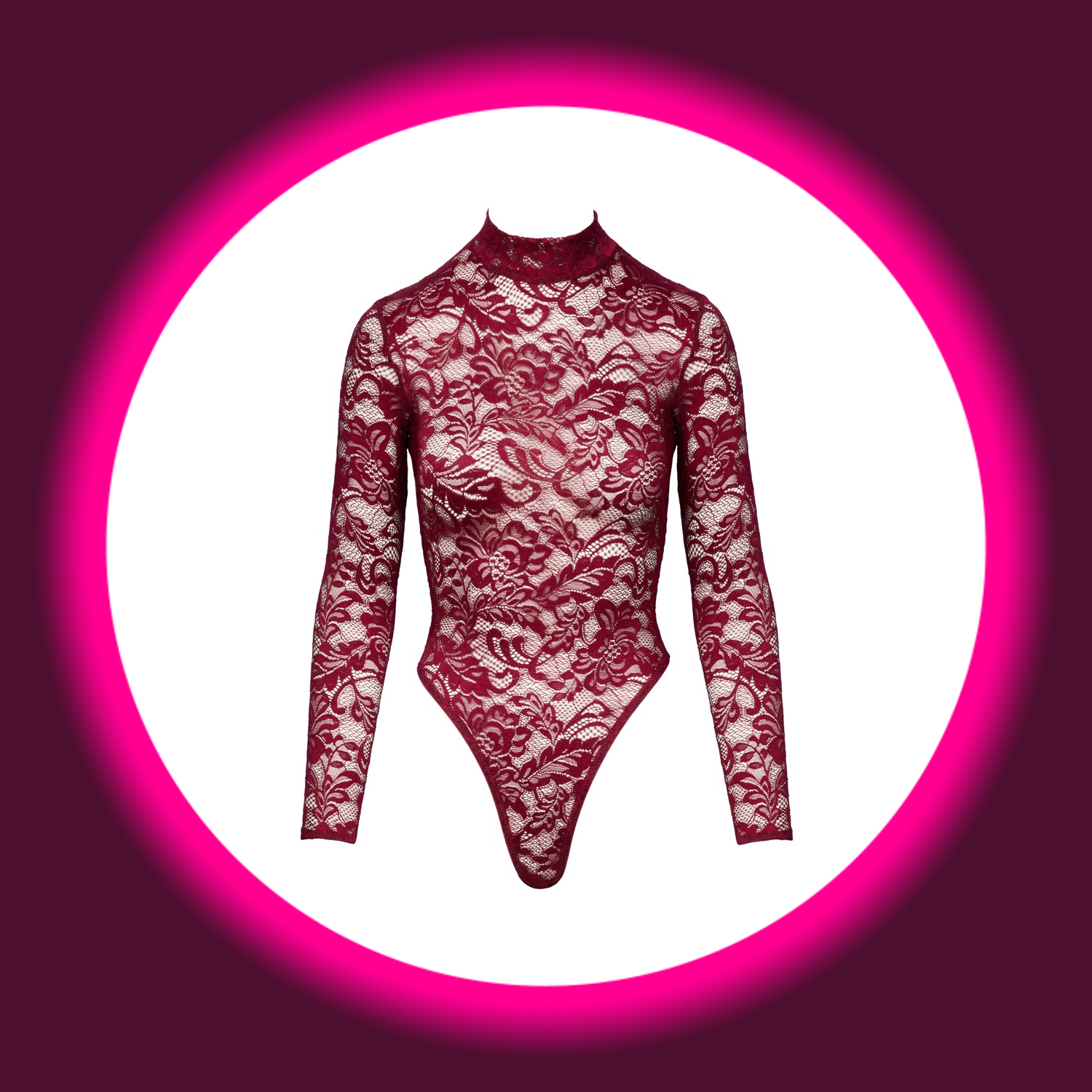 roter Spitzen-Stringbody mit langen Armen, von Cotelli Lingerie