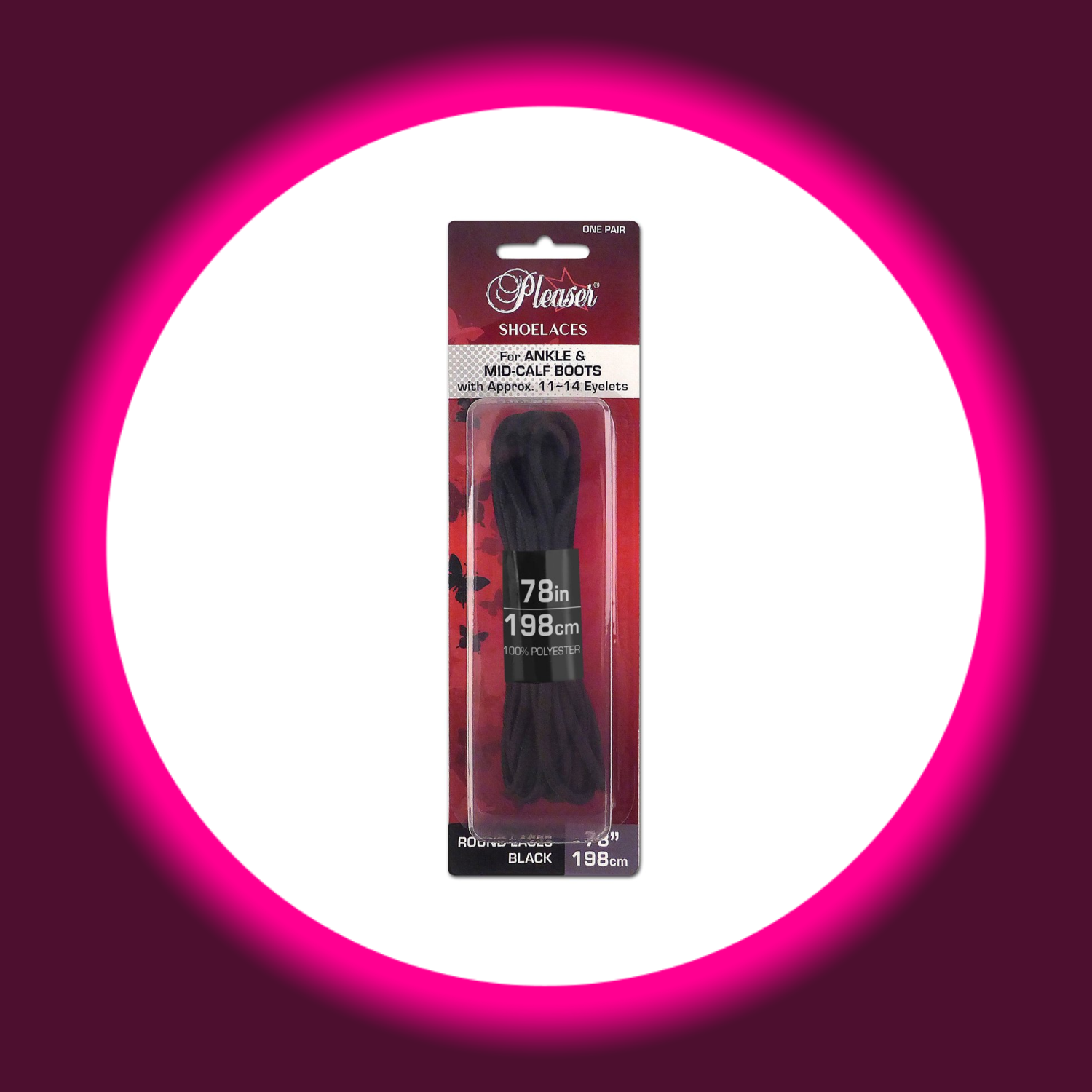 Verkaufsverpackung für schwarze Schnürsenkel, Pleaser