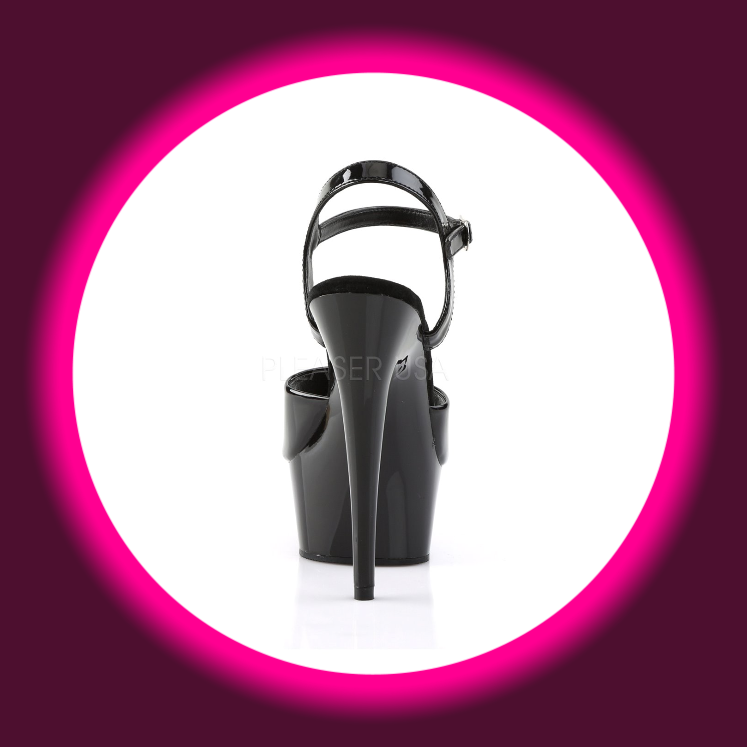 Rückansicht schwarze Plateausandale mit hohem Absatz, Pleaser Delight 609