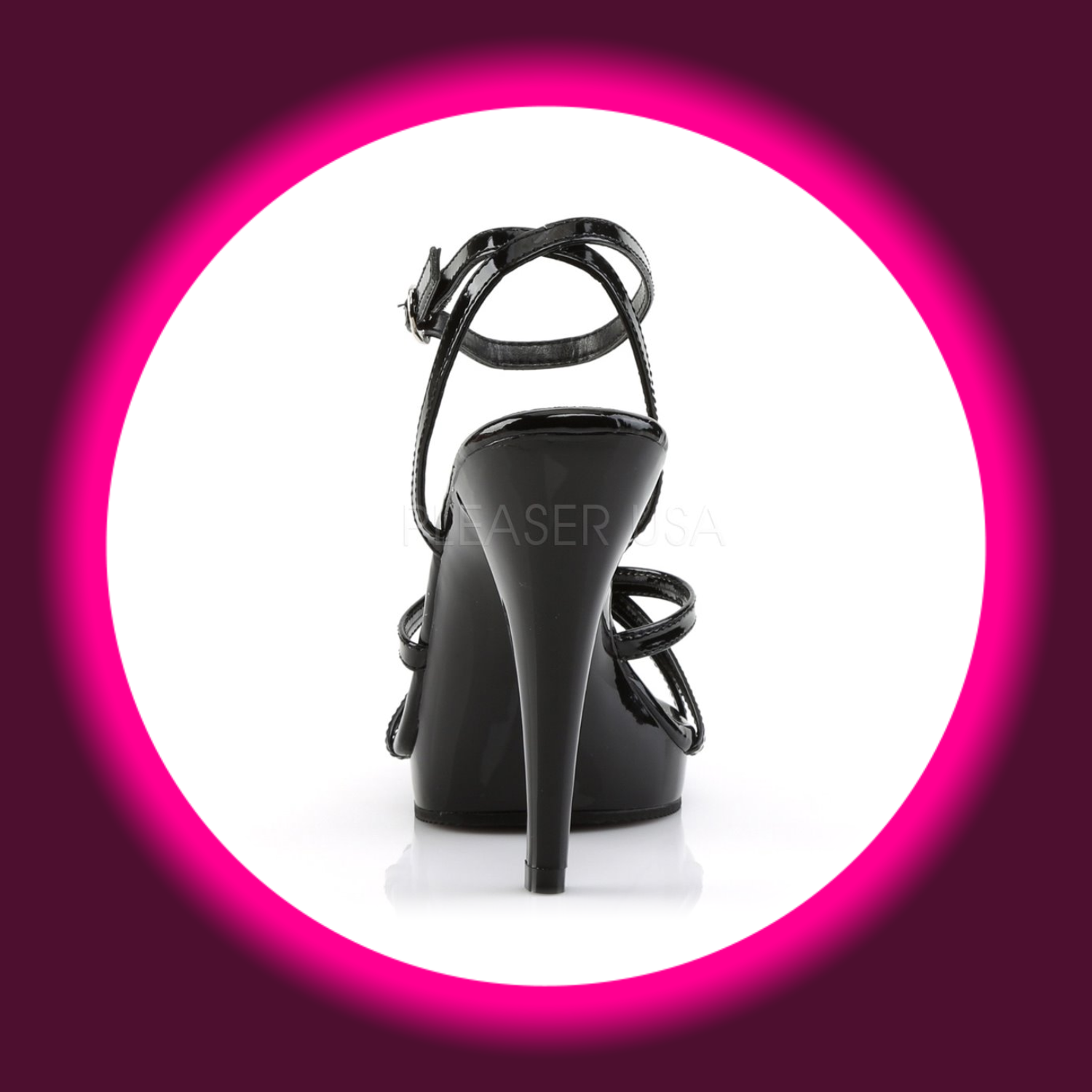 Rückansicht schwarze Sandalette mit Fesselriemen und hohem Absatz, Fabulicious Flair 436