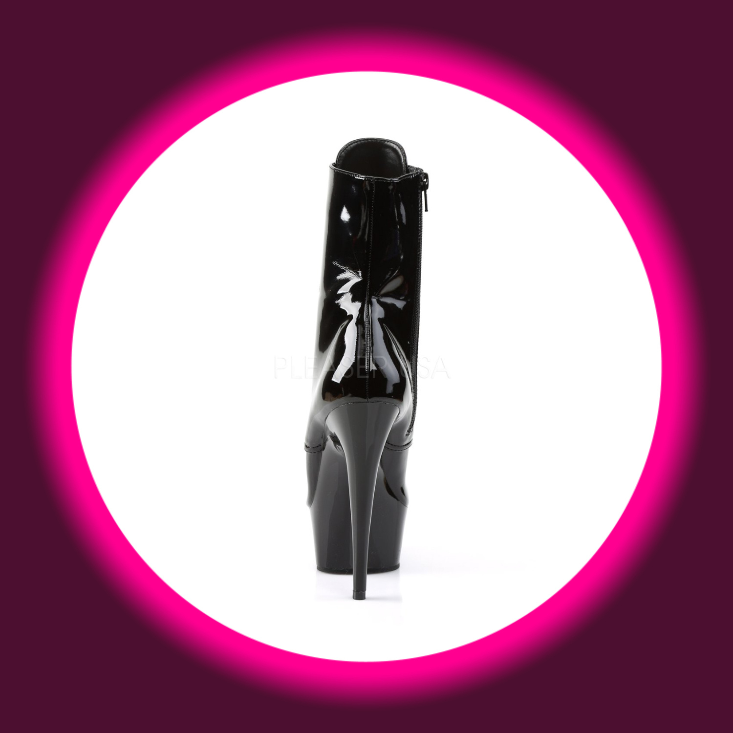 Rückansicht schwarze Plateau-Stiefel mit hohem Absatz, Pleaser Delight 1020