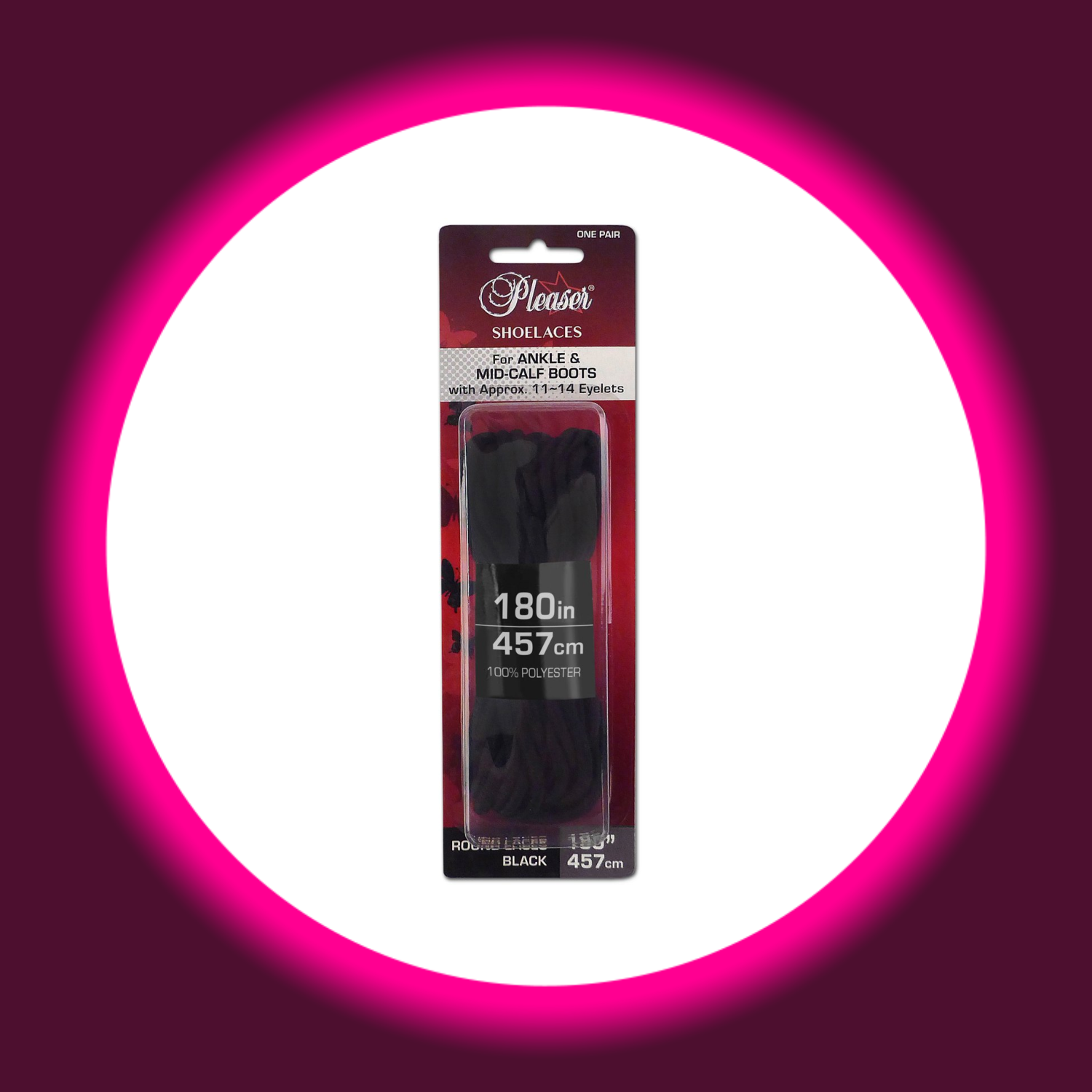 Verkaufsverpackung für schwarze Schnürsenkel, Pleaser