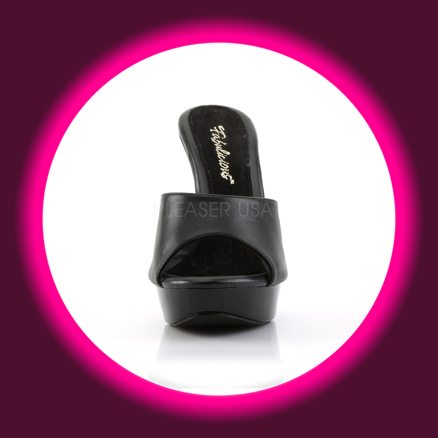 Frontansicht schwarze Pantolette mit Plateau und schwarzer Innensohle, Fabulicious Cocktail 501