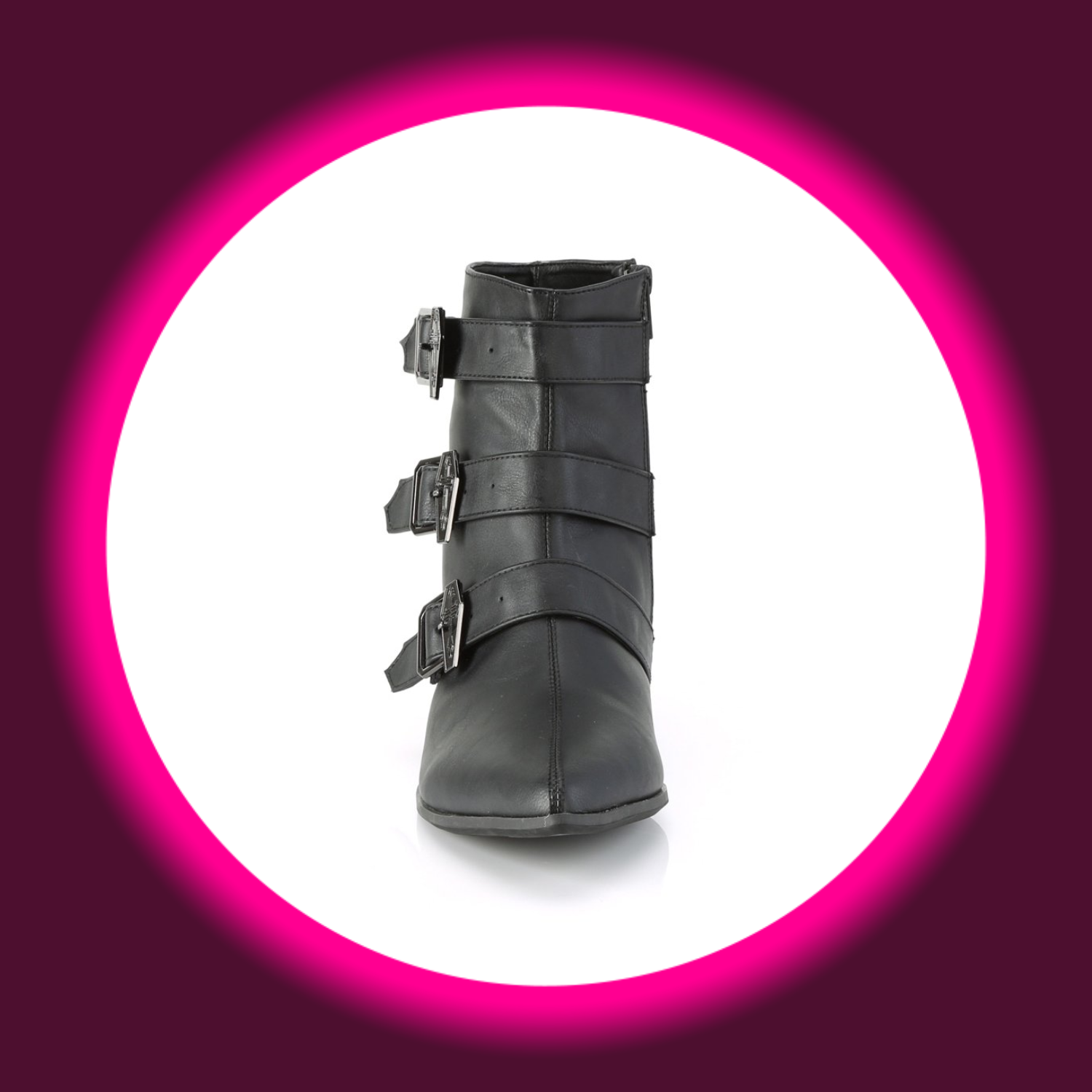 schwarze Stiefelette im Winkelpicker-Stil, mit drei Riemen und Sargemblemen, Demoniacult Warlock 50