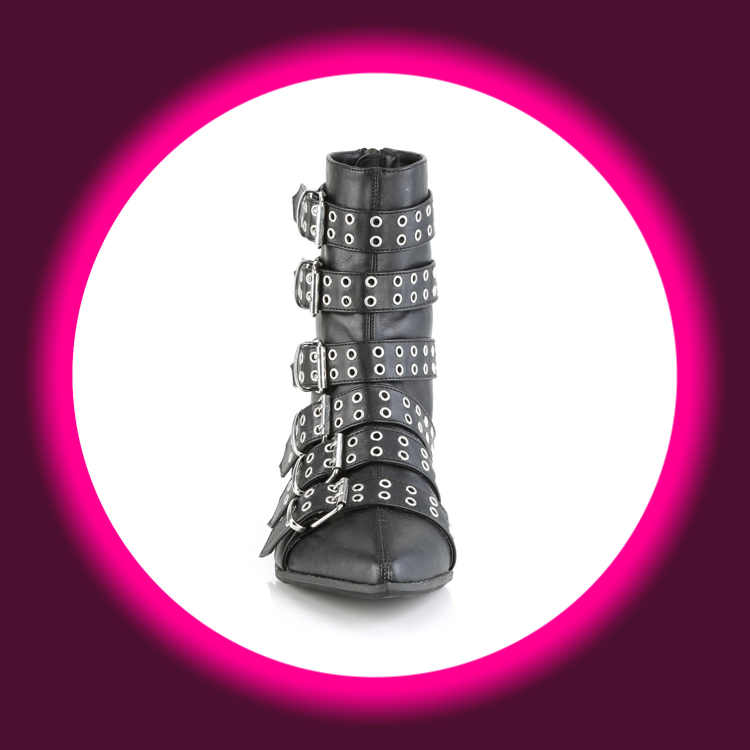 Frontansicht Stiefelette für Herren, schwarz, mit 6 Riemen und Nieten, Demoniacult Warlock 70