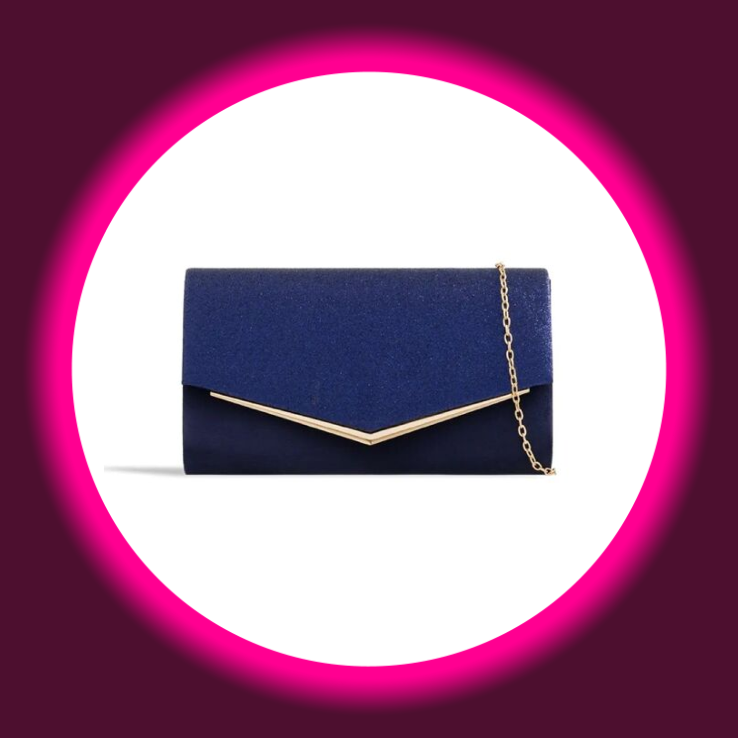 blaue Clutch mit goldenem Rand und goldener Kette, Aftershock London