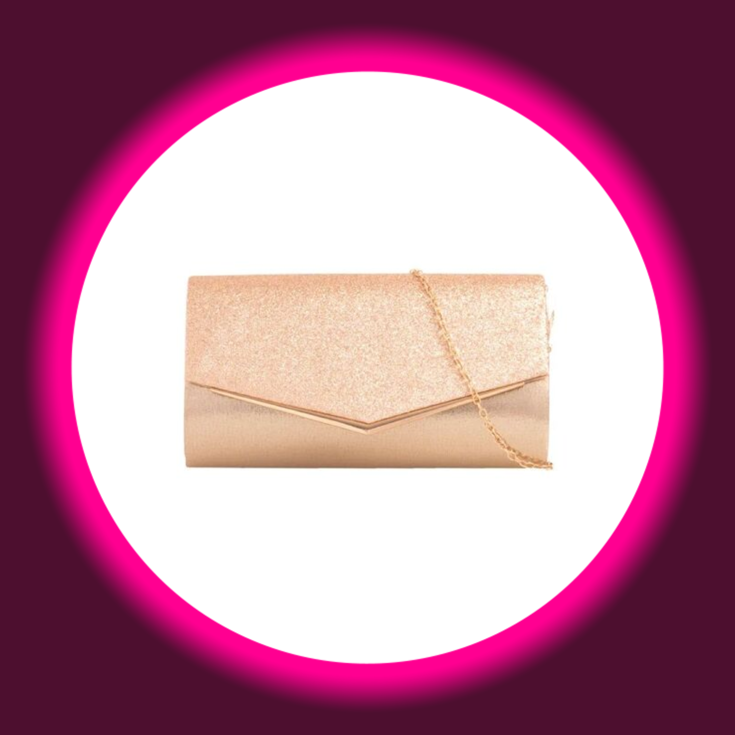 goldfarbene Clutch mit goldenem Rand und goldener Kette, Aftershock London