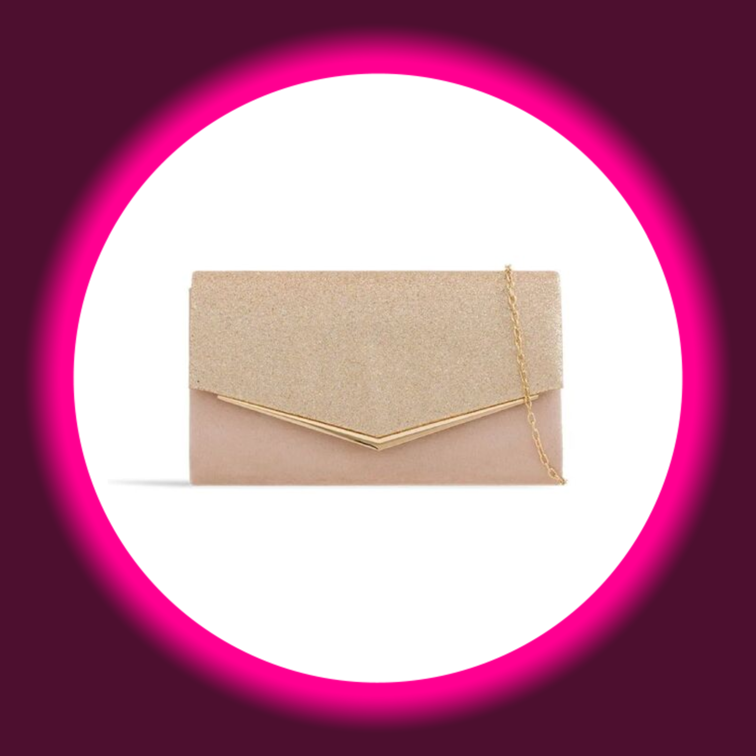beige Clutch mit goldenem Rand und goldener Kette, Aftershock London
