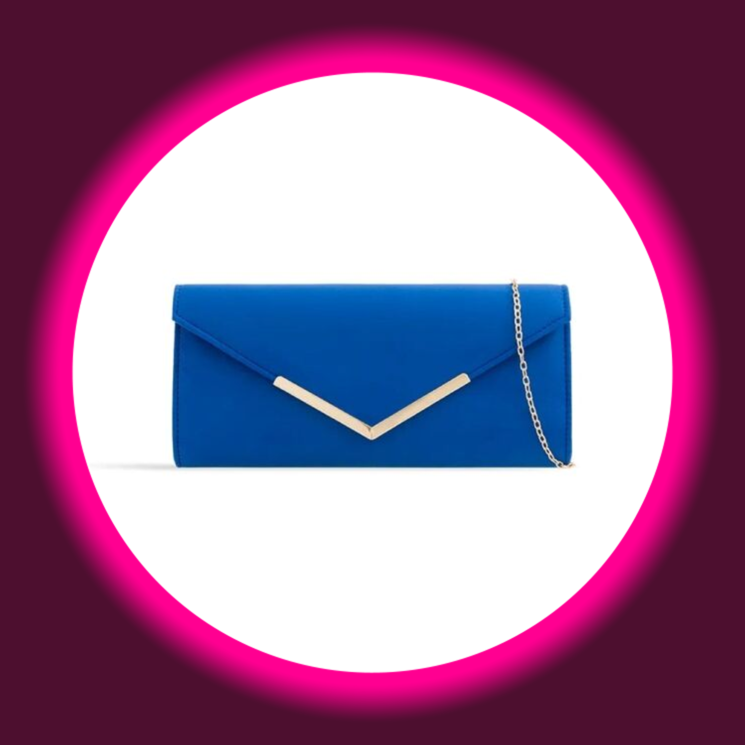 blaue Clutch mit goldenem Rand und goldener Kette, Aftershock London