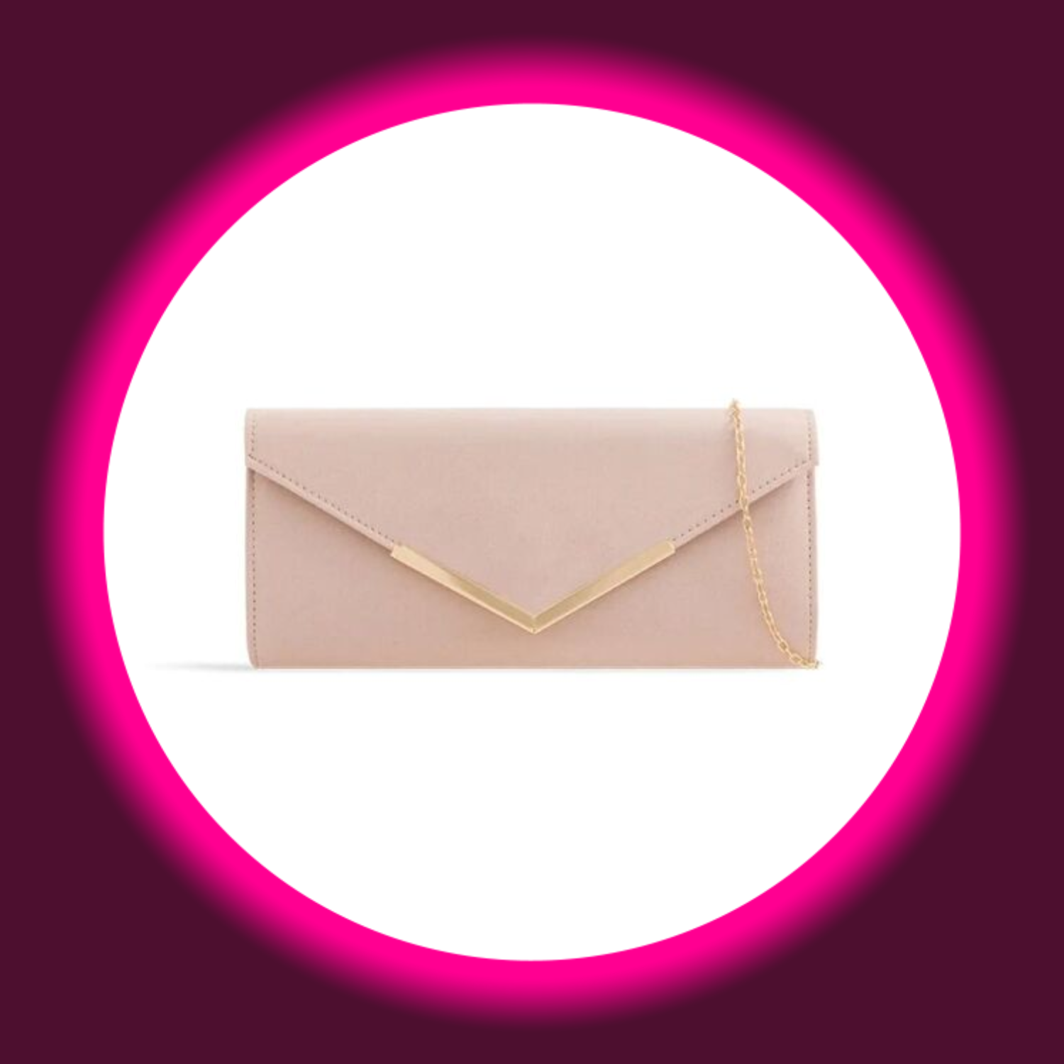 beige Clutch mit goldenem Rand und goldener Kette, Aftershock London