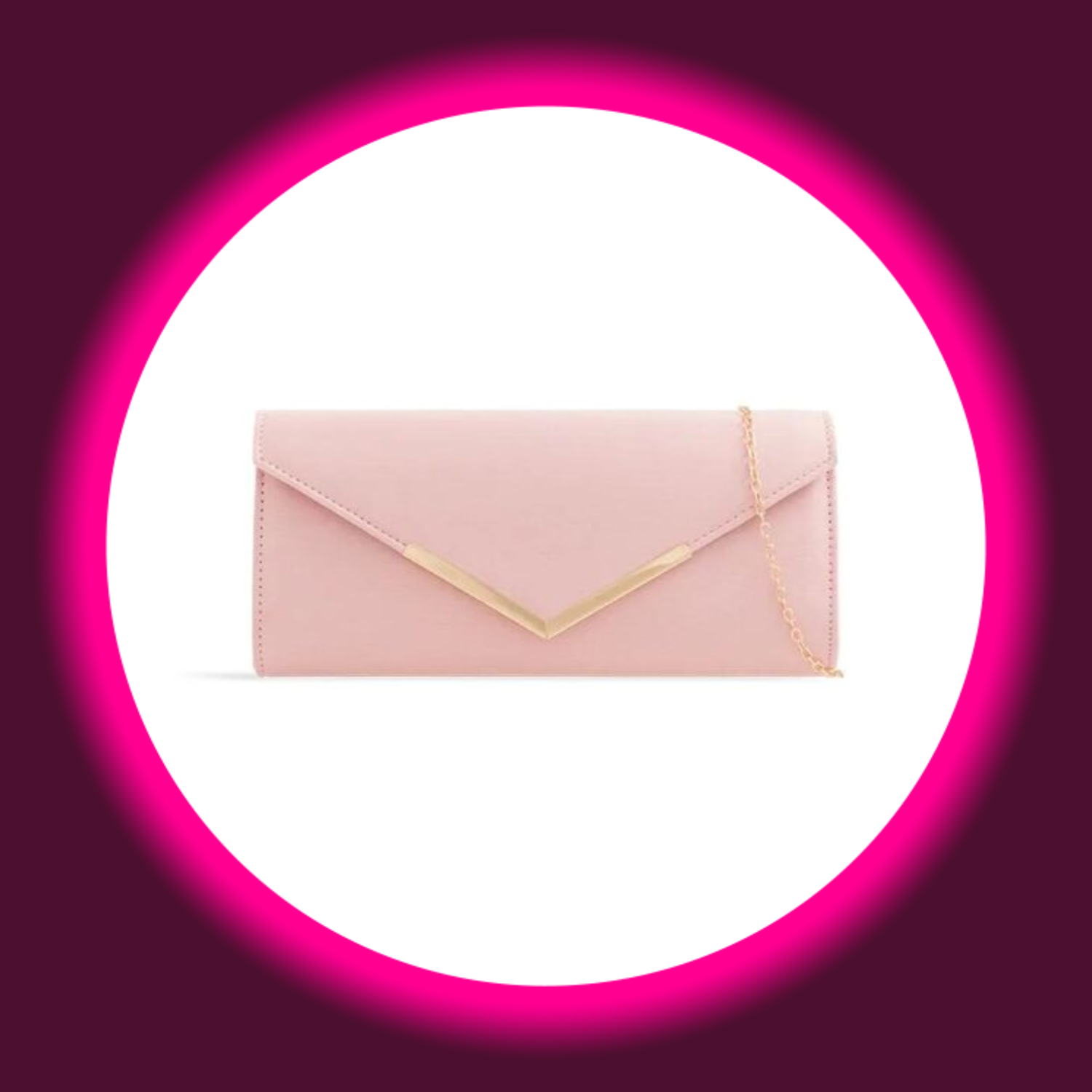 rosa Clutch mit goldenem Rand und goldener Kette, Aftershock London