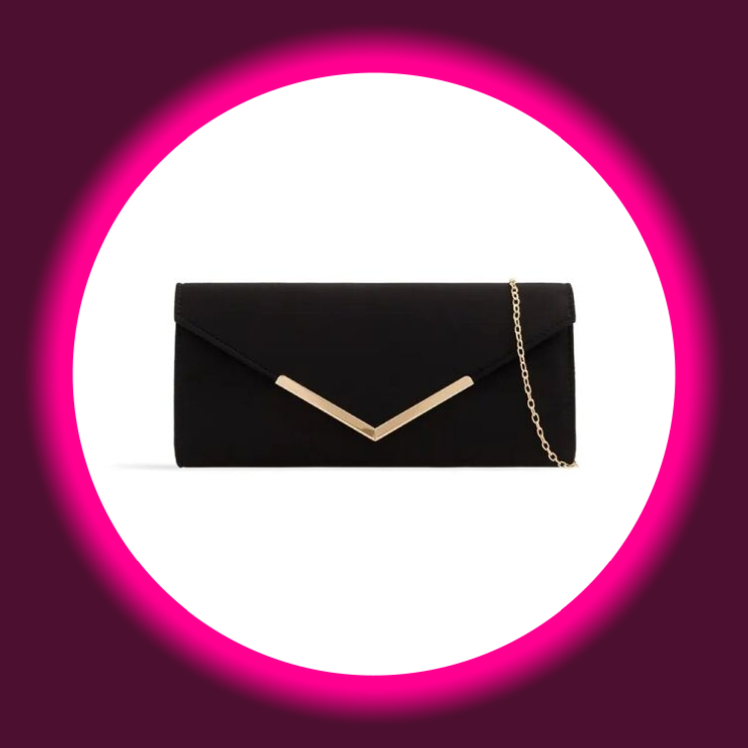 schwarze Clutch mit goldenem Rand und goldener Kette, Aftershock London