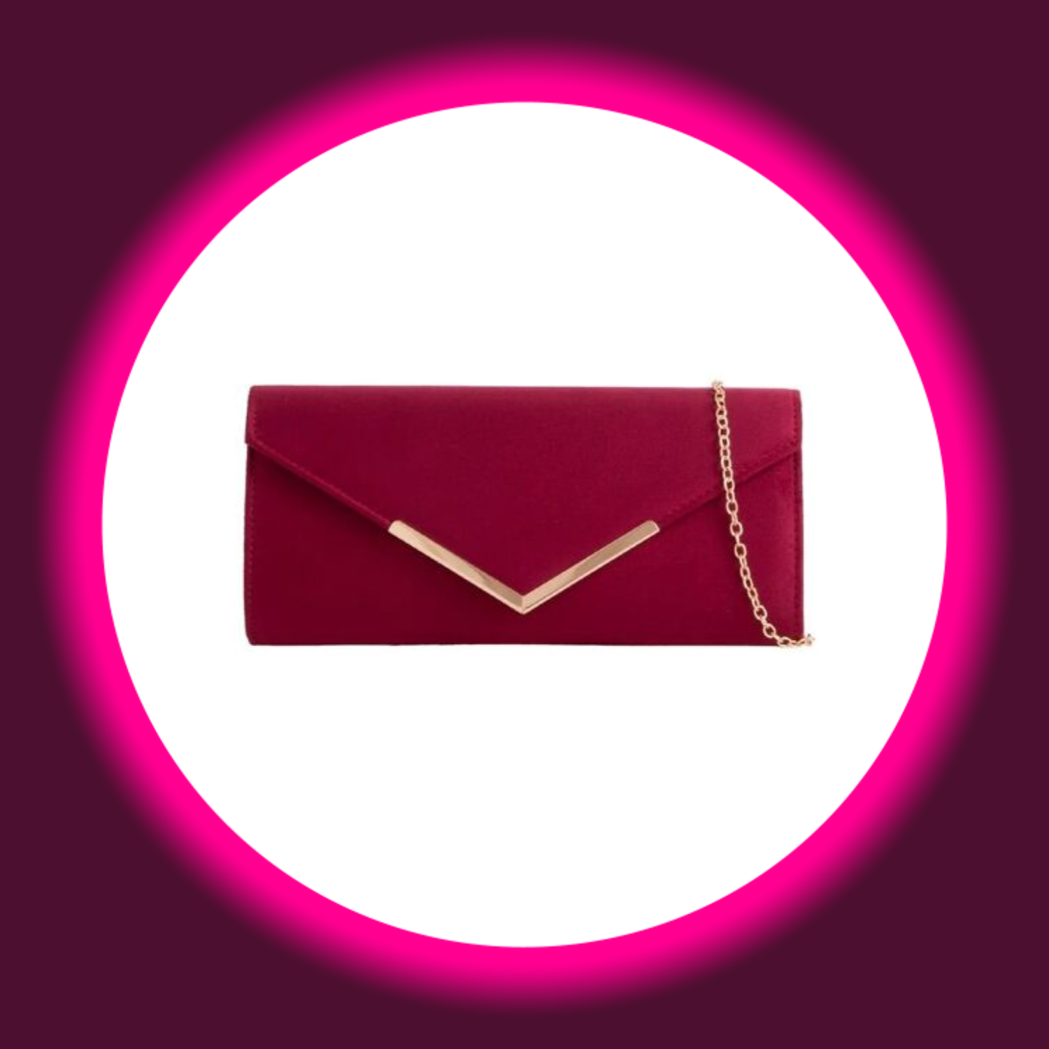 weinrote Clutch mit goldenem Rand und goldener Kette, Aftershock London