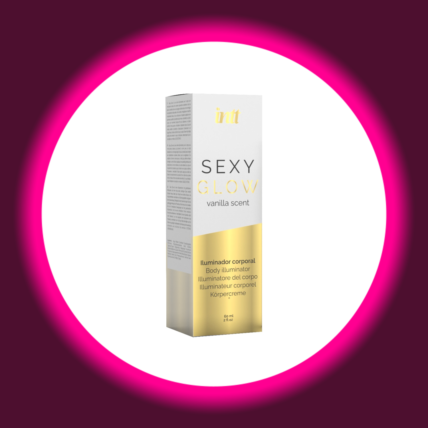 weiß goldene Produktverpackung einer Bodylotion mit der Aufschrift sexy glow