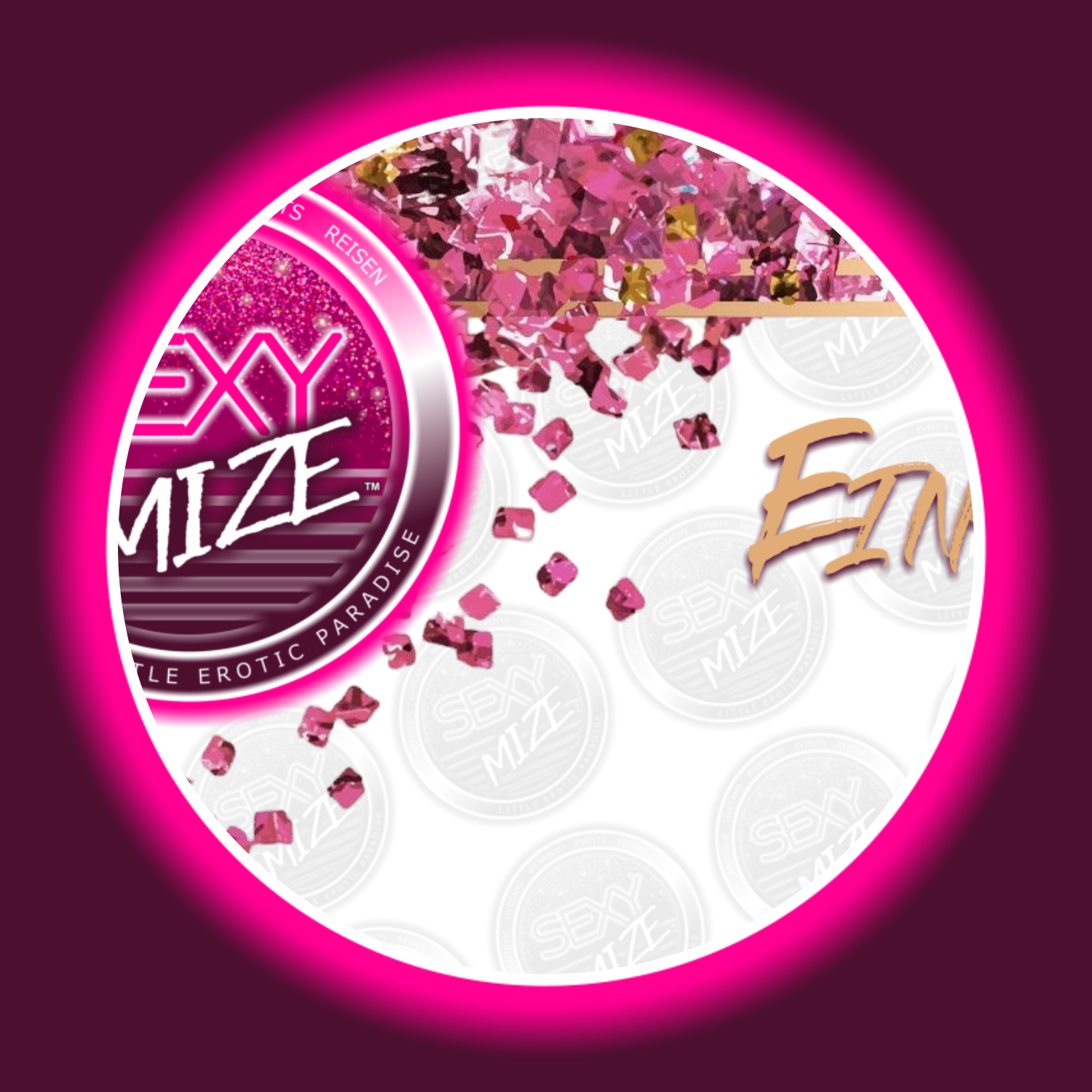 Detailansicht des Gutscheins von Sexymize mit Teilen des Logos und Abbildung von pinken Flakes