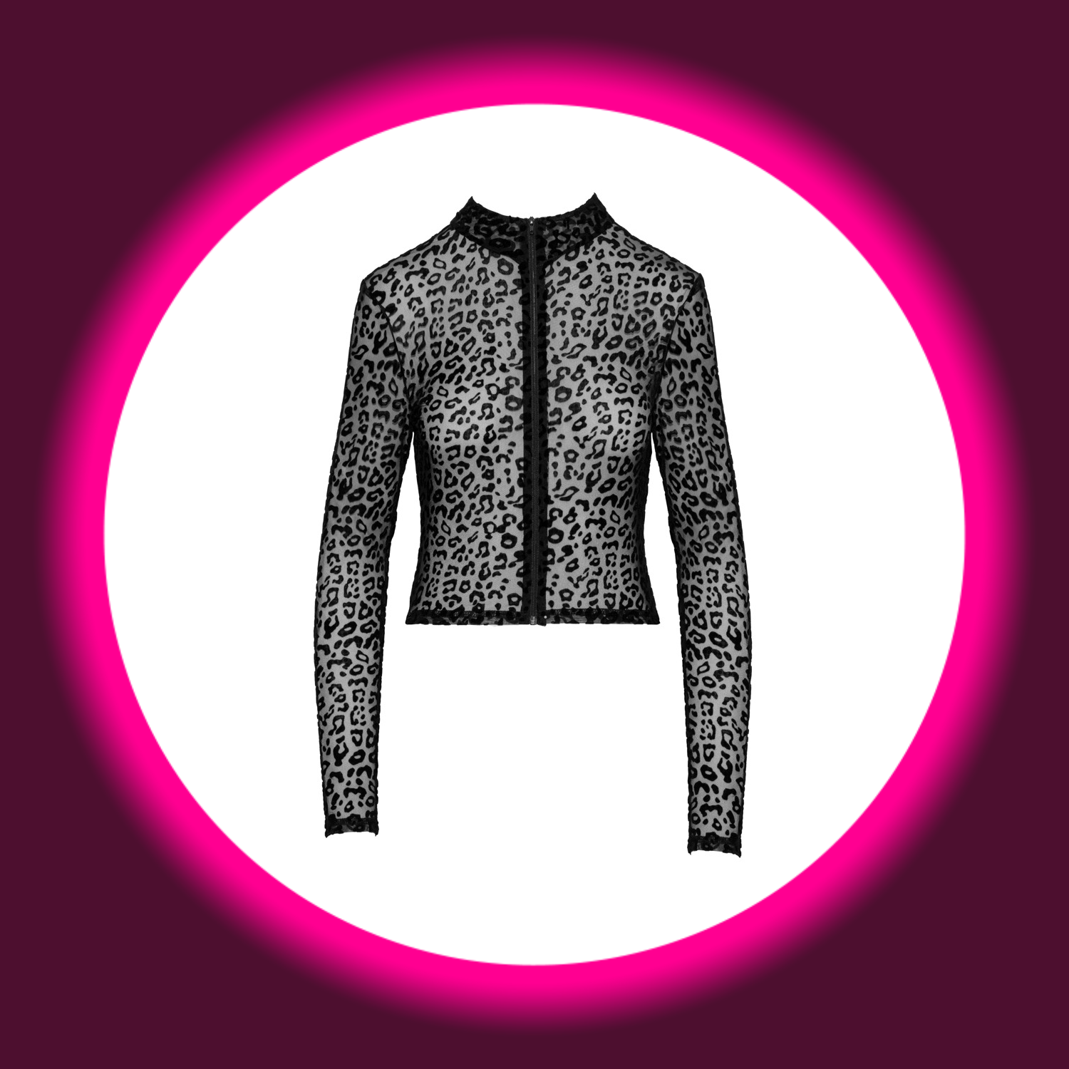 Frontansicht schwarzes langärmeliges Oberteil mit Leopardenprint von Noir Handmade