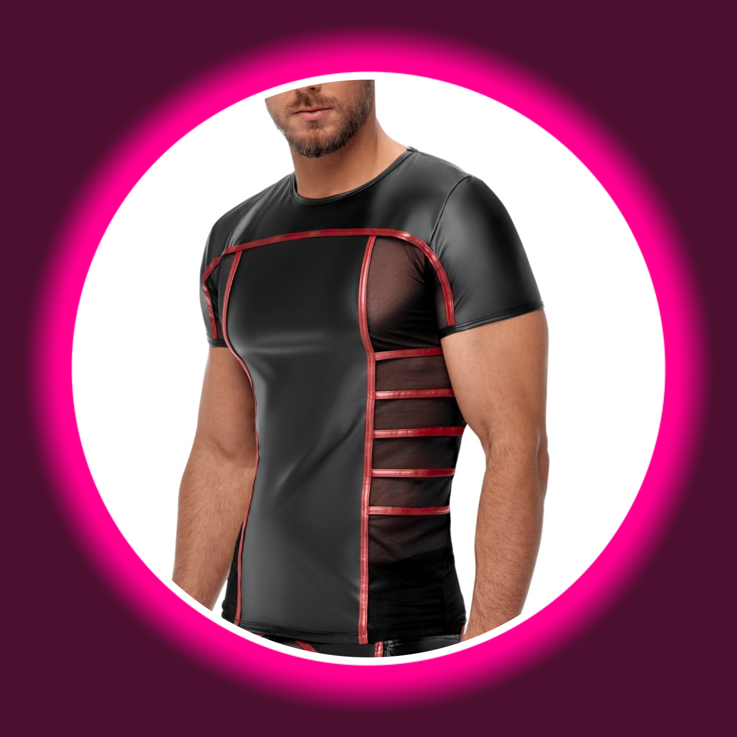 enges Kurzarmshirt in schwarz mit roten Streifen von NEK