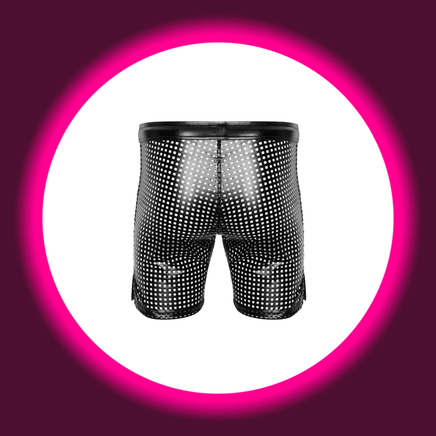 Rückansicht schwarze perforierte Shorts von Noir Handmade
