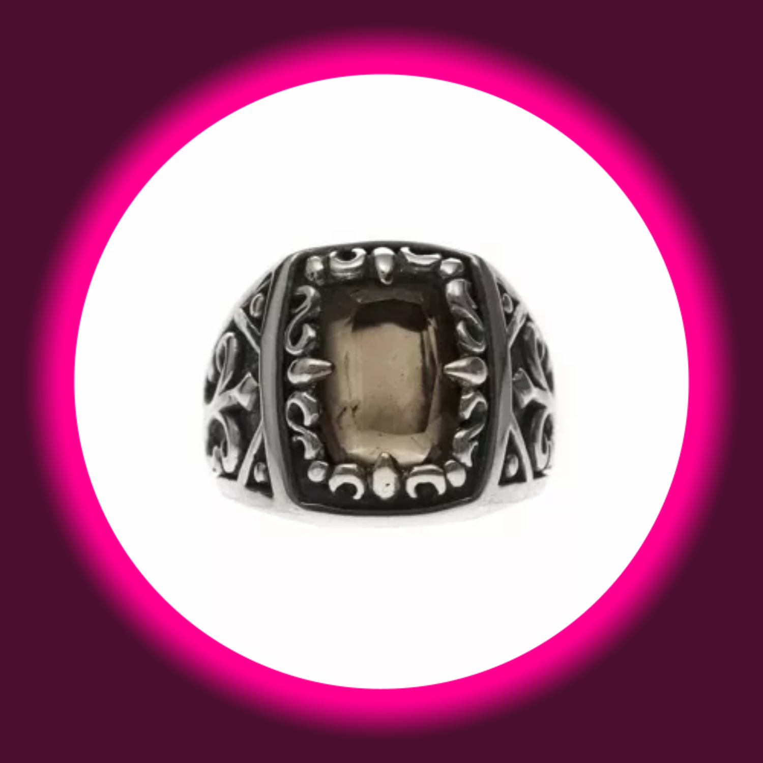 Frontansicht Siegelring aus 925 Sterling Silber mit braunem Zirkonia und königlichen Zeichen