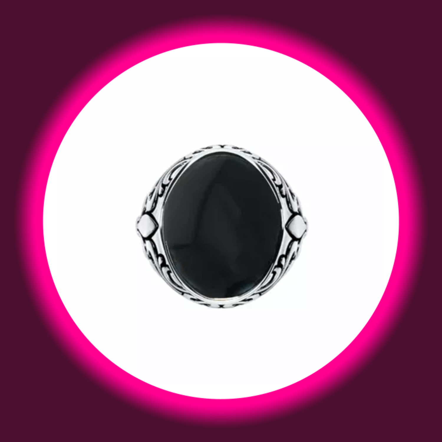 Frontansicht breiter Siegelring 925 Sterling Silber mit schwarzem Tigerauge und königlichen Zeichen