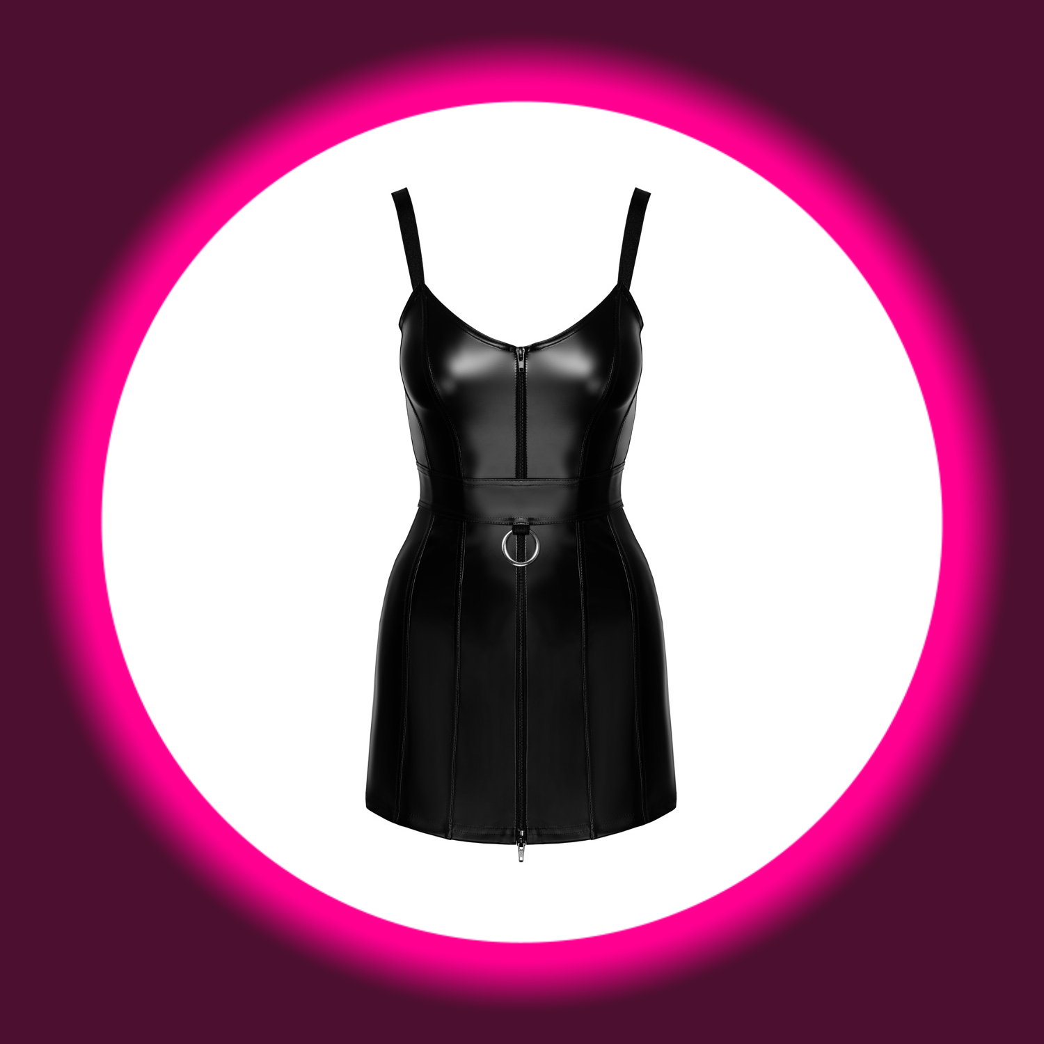 Frontansicht schwarzes kurzes Minikleid mit Reißverschluss von Noir Handmade