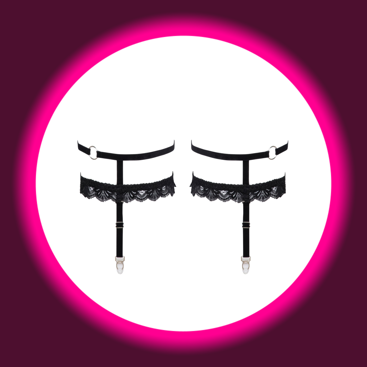 schwarzes Doppel-Strumpfband mit Samt und Spitze, von Cotelli Accessoires