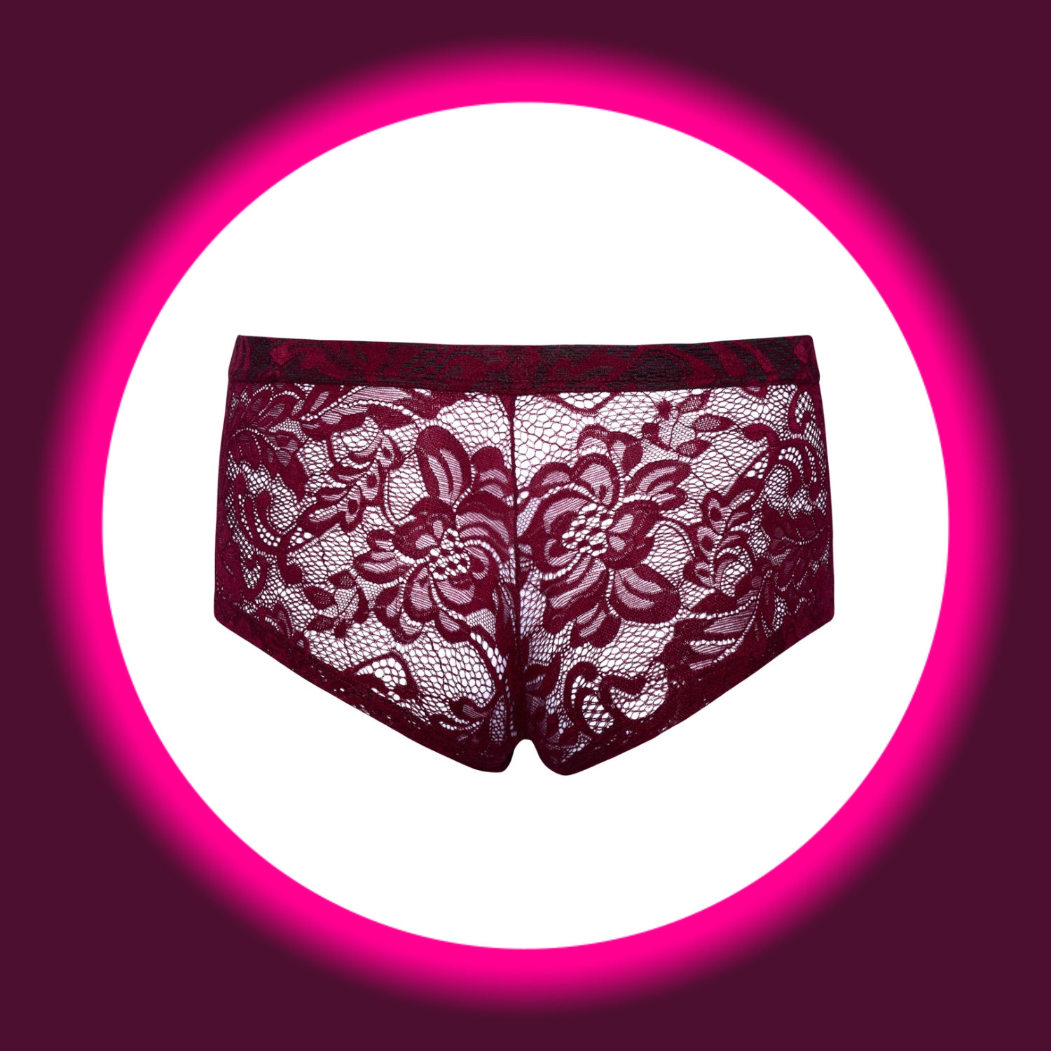 Rückansicht transparente rote Pants aus Spitze mit Blumenmuster, Svenjoyment