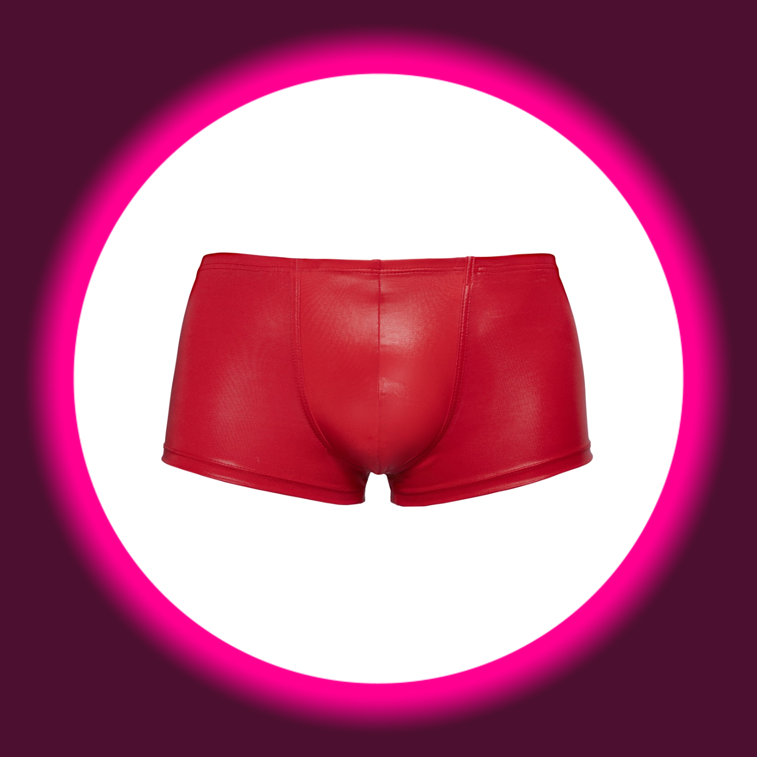 Frontansicht rote glänzende Pants mit Push-Up-Effekt im Schritt, von Svenjoyment