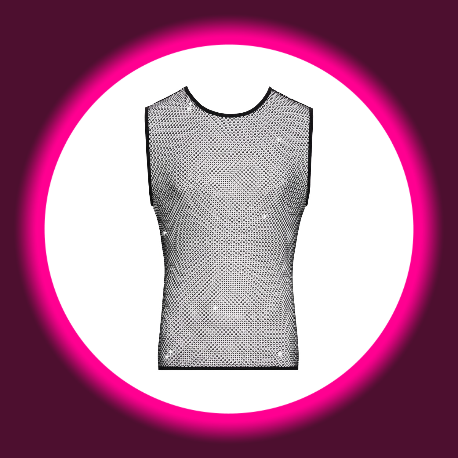 Frontansicht schwarzes ärmelloses Netz-Shirt mit Glitzer, von Svenjoyment