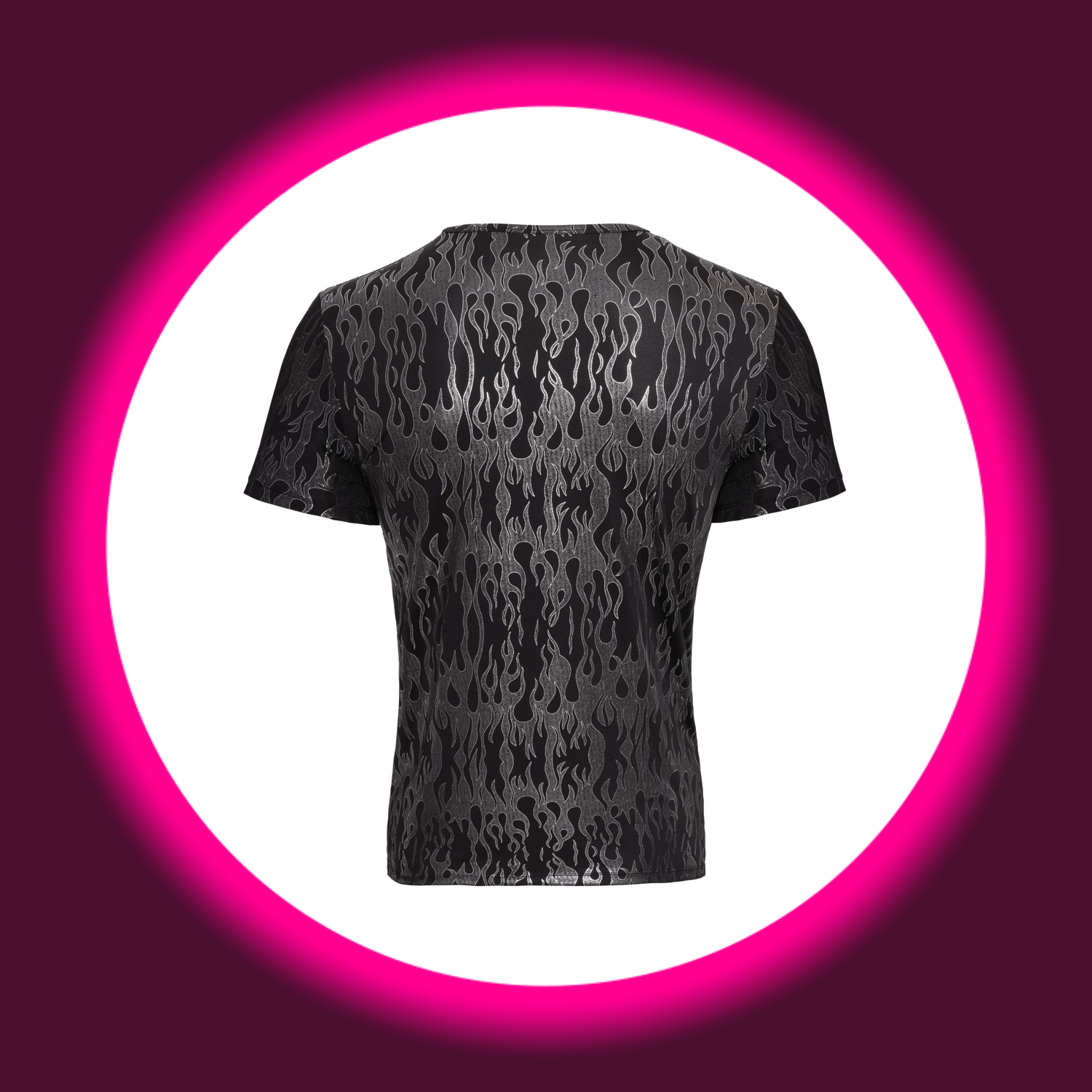 schwarzes Shirt mit silbernem Flammen-Design, Svenjoyment