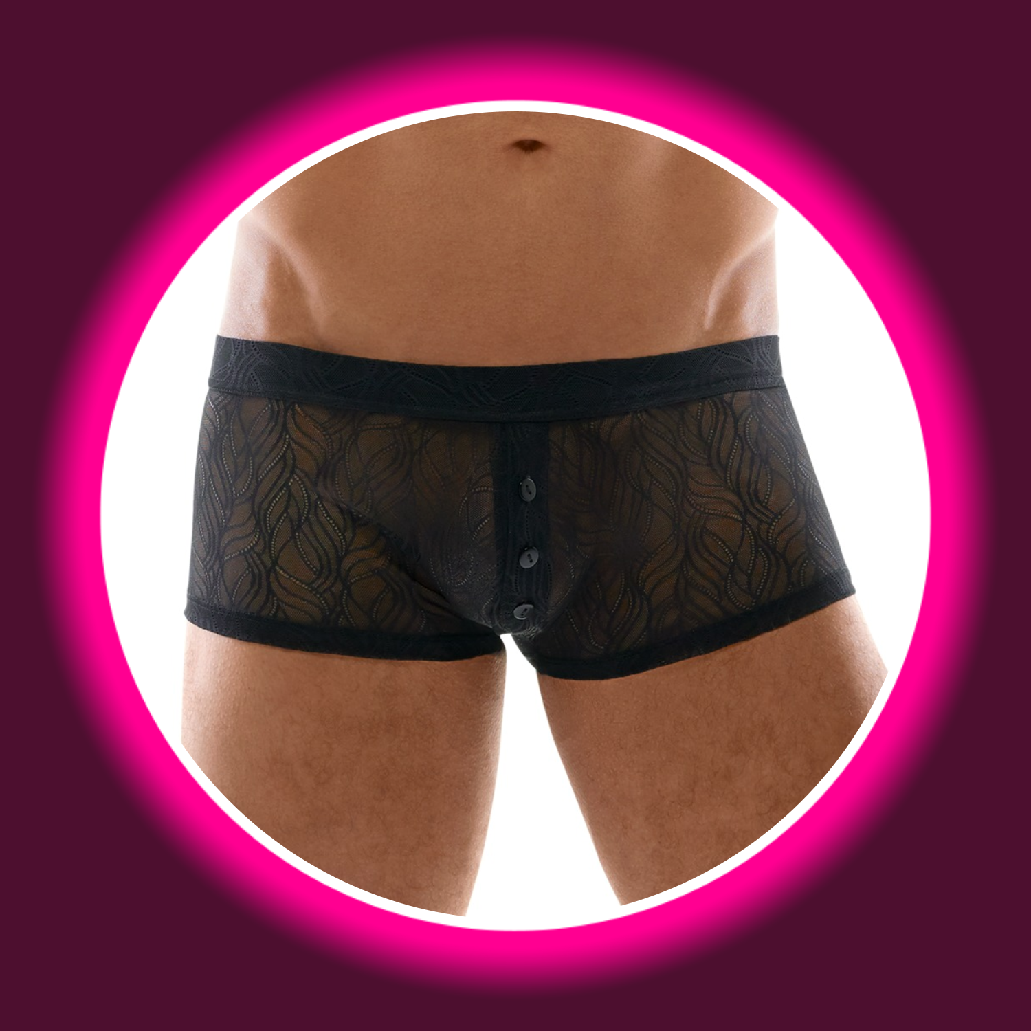 Frontansicht knappe Shorts aus Stretch-Spitze mit Knopfleiste, für Männer, Svenjoyment