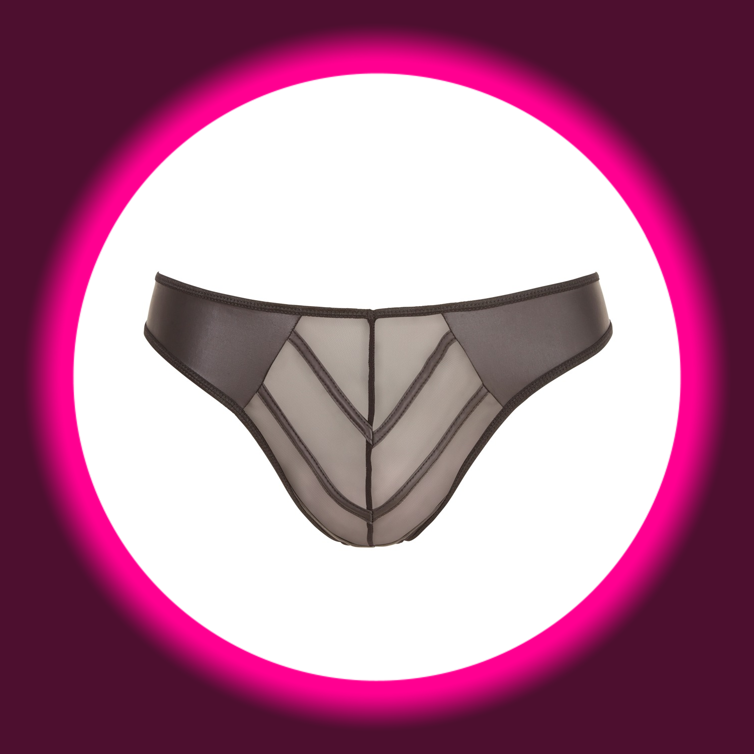 Frontansicht schwarzer String im Mattglanz-Powernet-Mix, für Männer, Svenjoyment