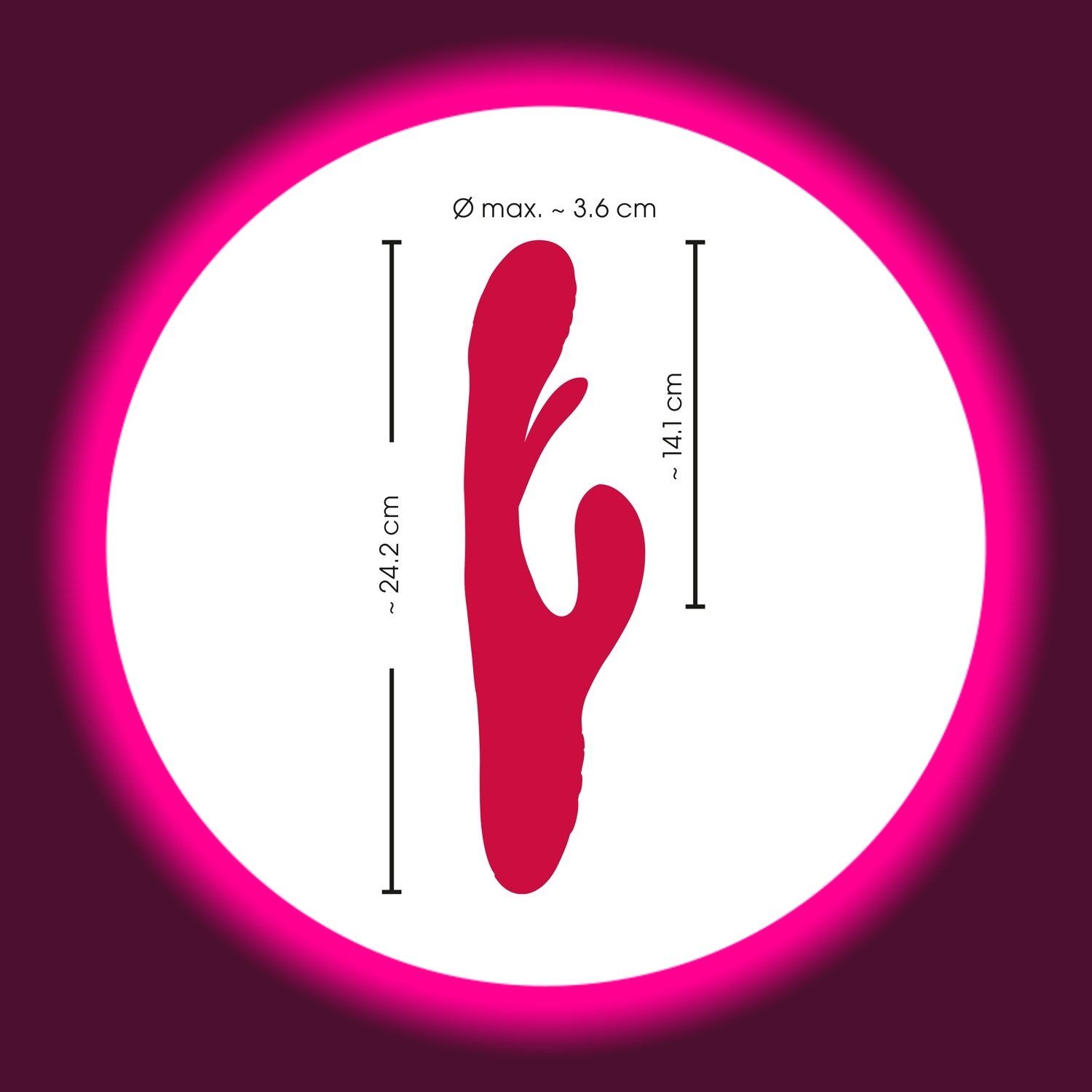 Abmaße roter Rabbitvibrator mit Zunge, von Sweet Smile