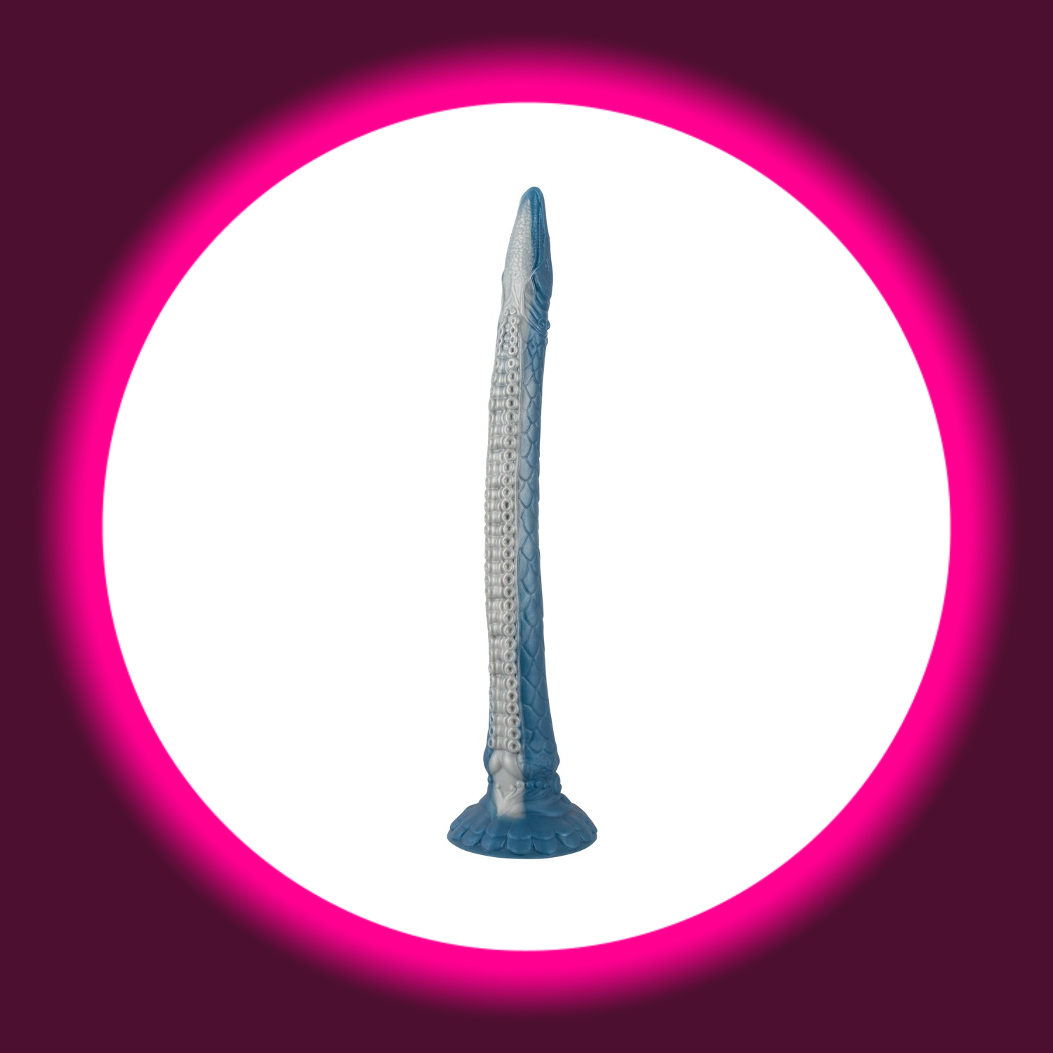 blauer langer Dildo in Echsenoptik mit Reizstrukturen und Saugfuß, Beasty Cocks