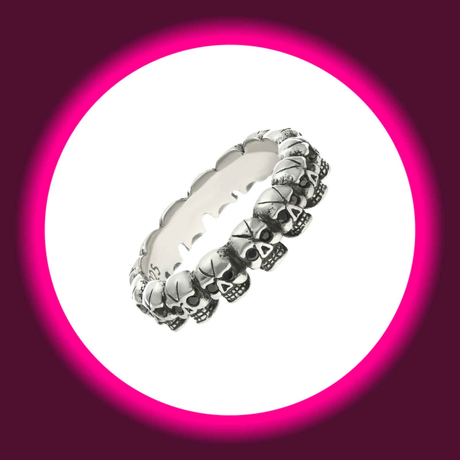 Totenkopf Ring aus 925 Sterling Silber, Augen im Totenkopf aus schwarzem Zirkonia