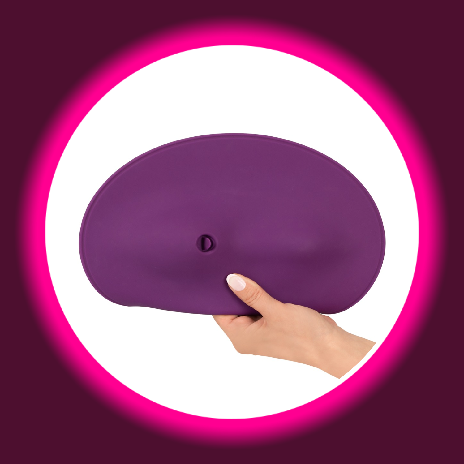 violettes Vibepad 2 Vibrokissen mit Leckzunge und Vibrohügeln, handgehalten