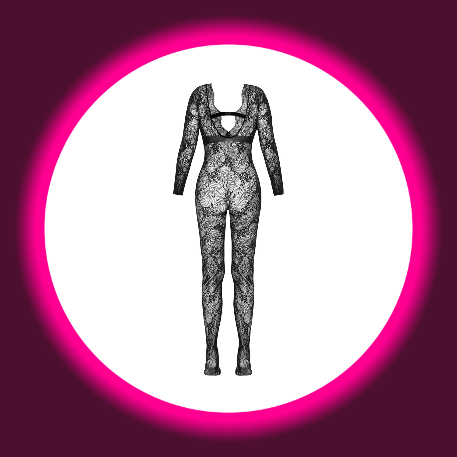schwarzer Langarm-Netzcatsuit mit Blumenmuster, von Fantasy by Cotelli