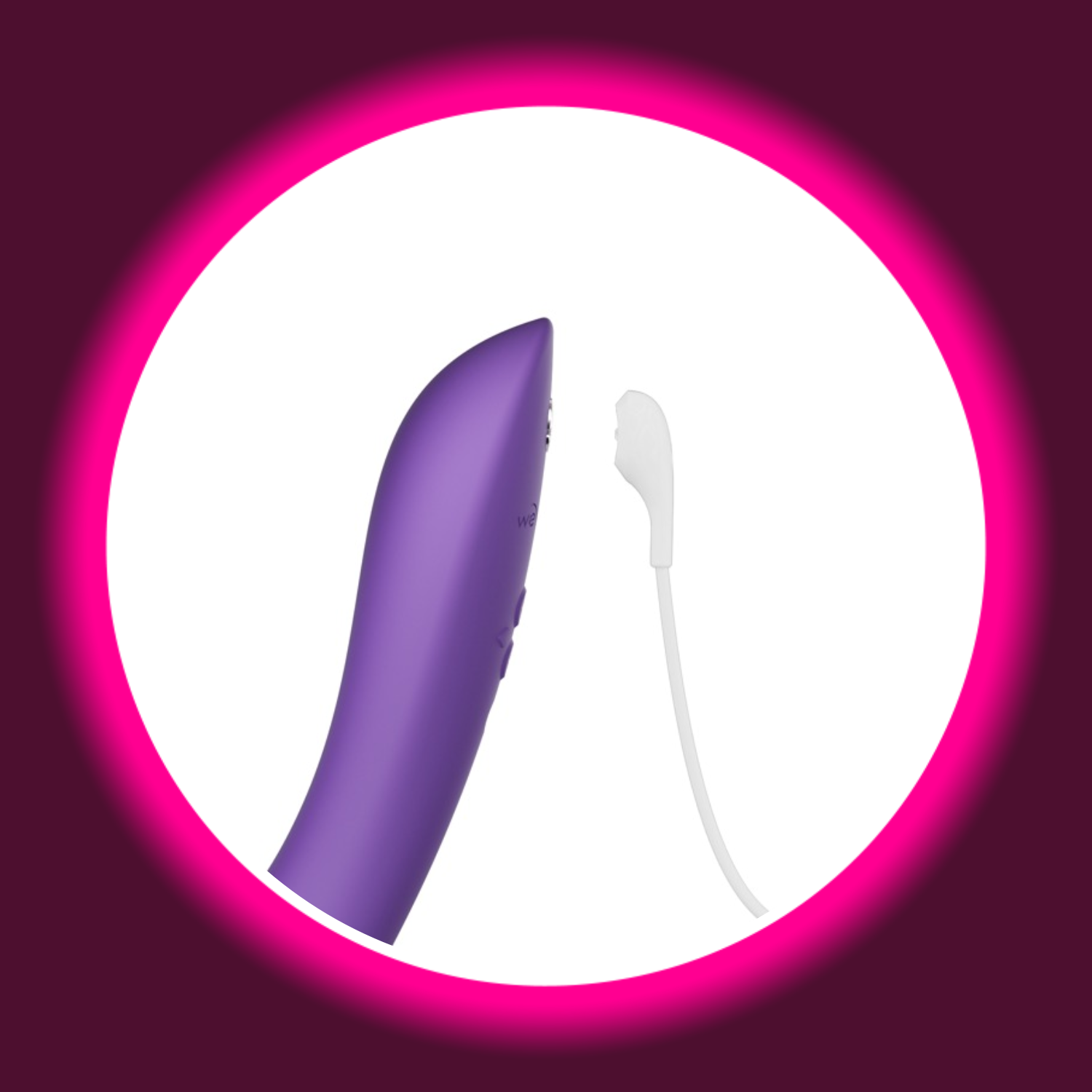Teilstück des violetten Wand 2 Vibrators mit weißem Ladekabel