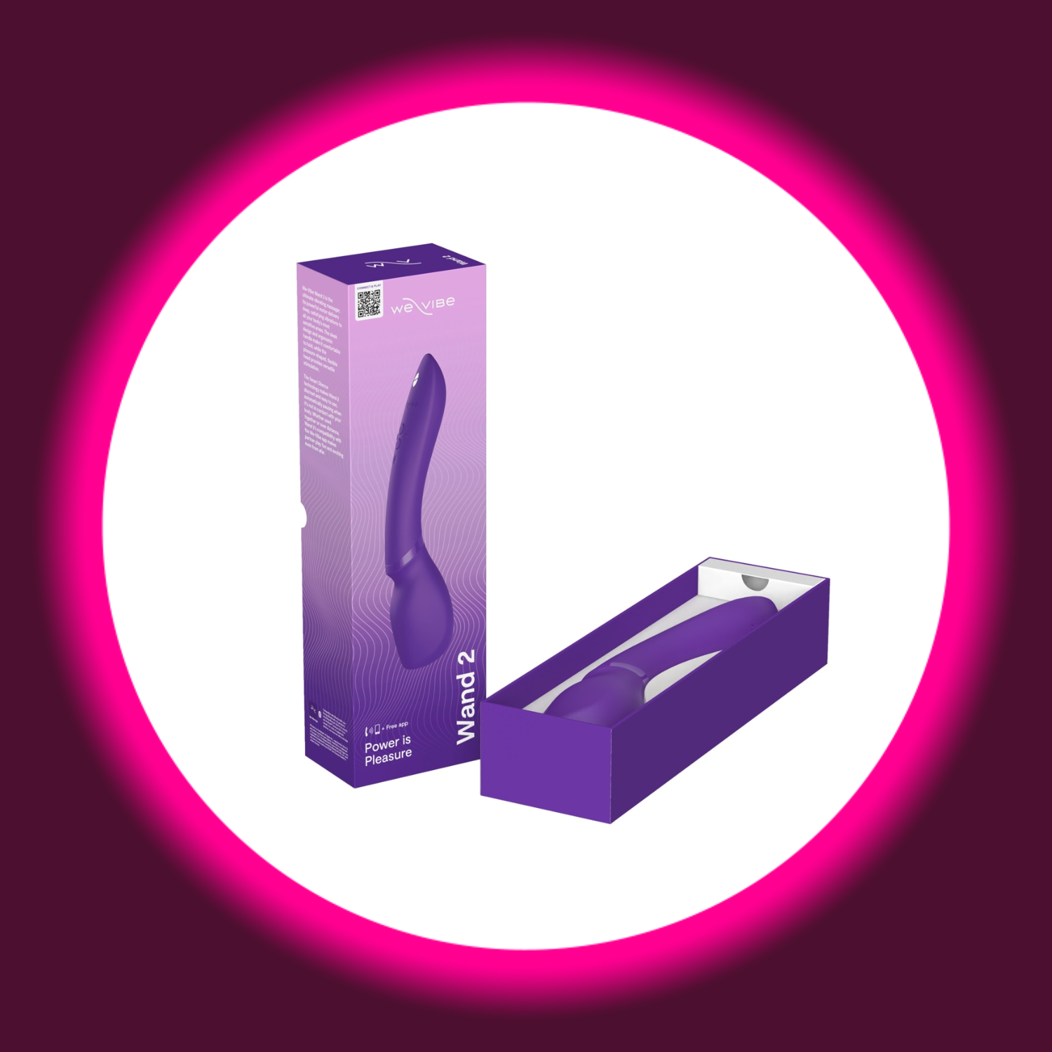 geöffnete Produktverpackung des Wand 2 Vibrators von We Vibe in der Farbe lila