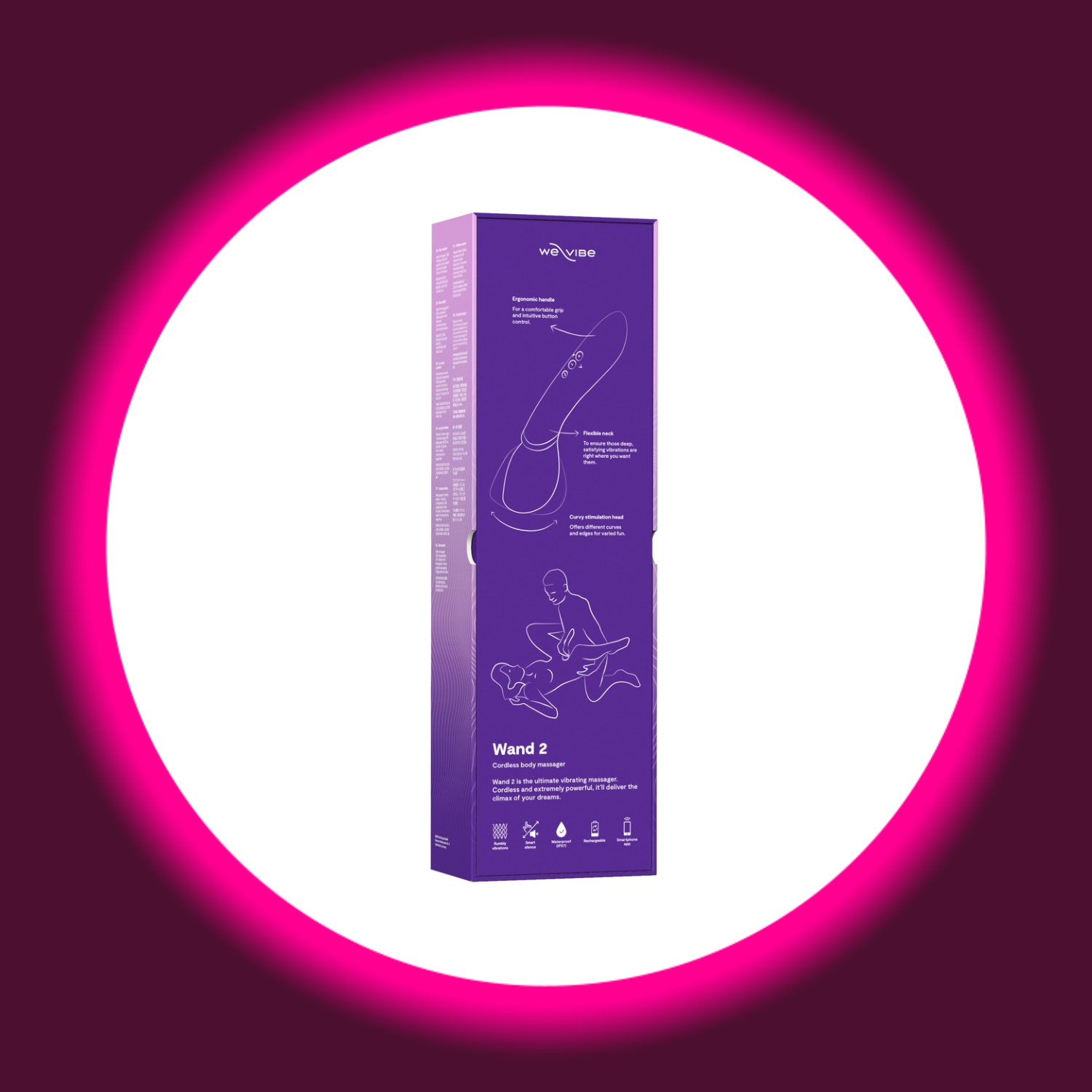 violette Rückseite der Produktverpackung des Vibrators Wand 2 von We Vibe