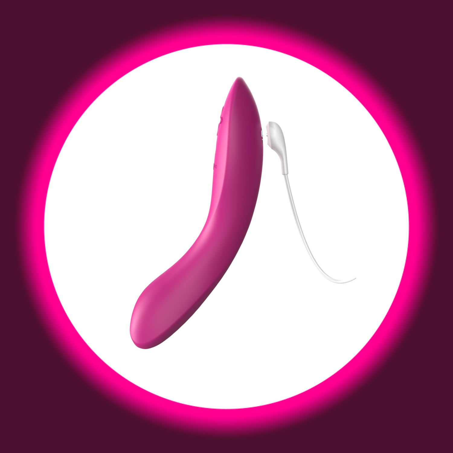 pinker G-Punkt Vibrator Rave 2 von We Vibe mit angeschlossenem USB-Ladekabel