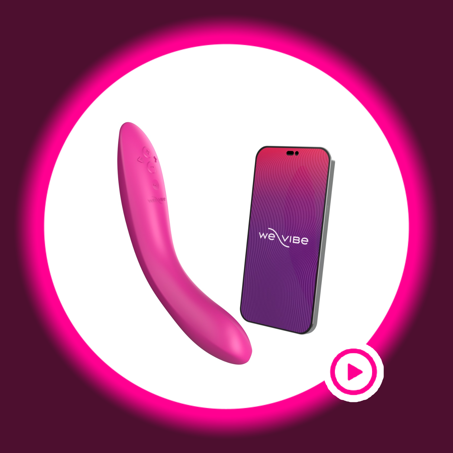 pinker appgesteuerter G-Punkt Vibrator Rave 2 von We Vibe mit daneben liegendem Smartphone